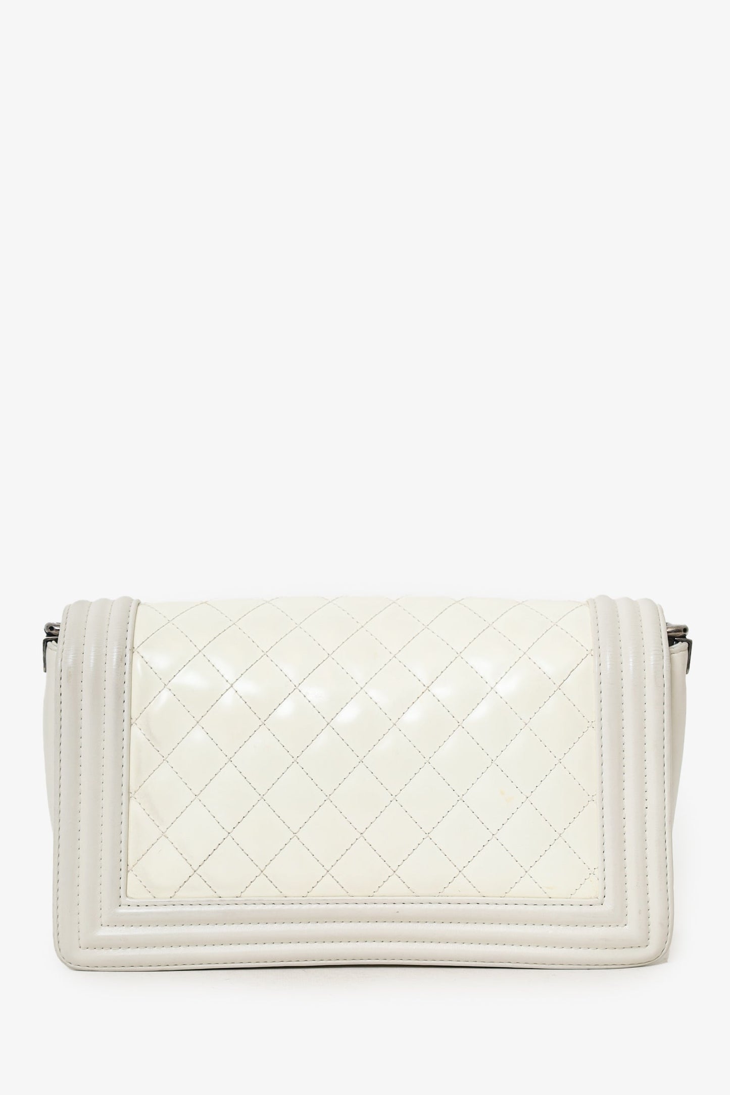 Chanel™ 2012 Limited Edition White Leather Medium Boy Bag with Metal Strap