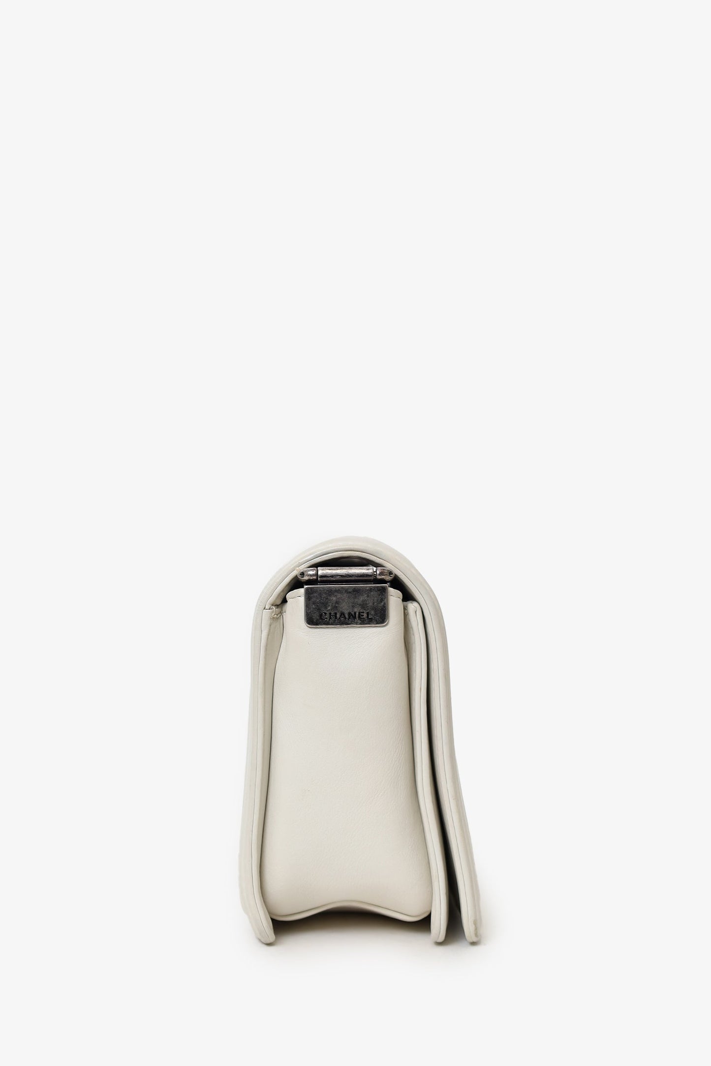 Chanel™ 2012 Limited Edition White Leather Medium Boy Bag with Metal Strap