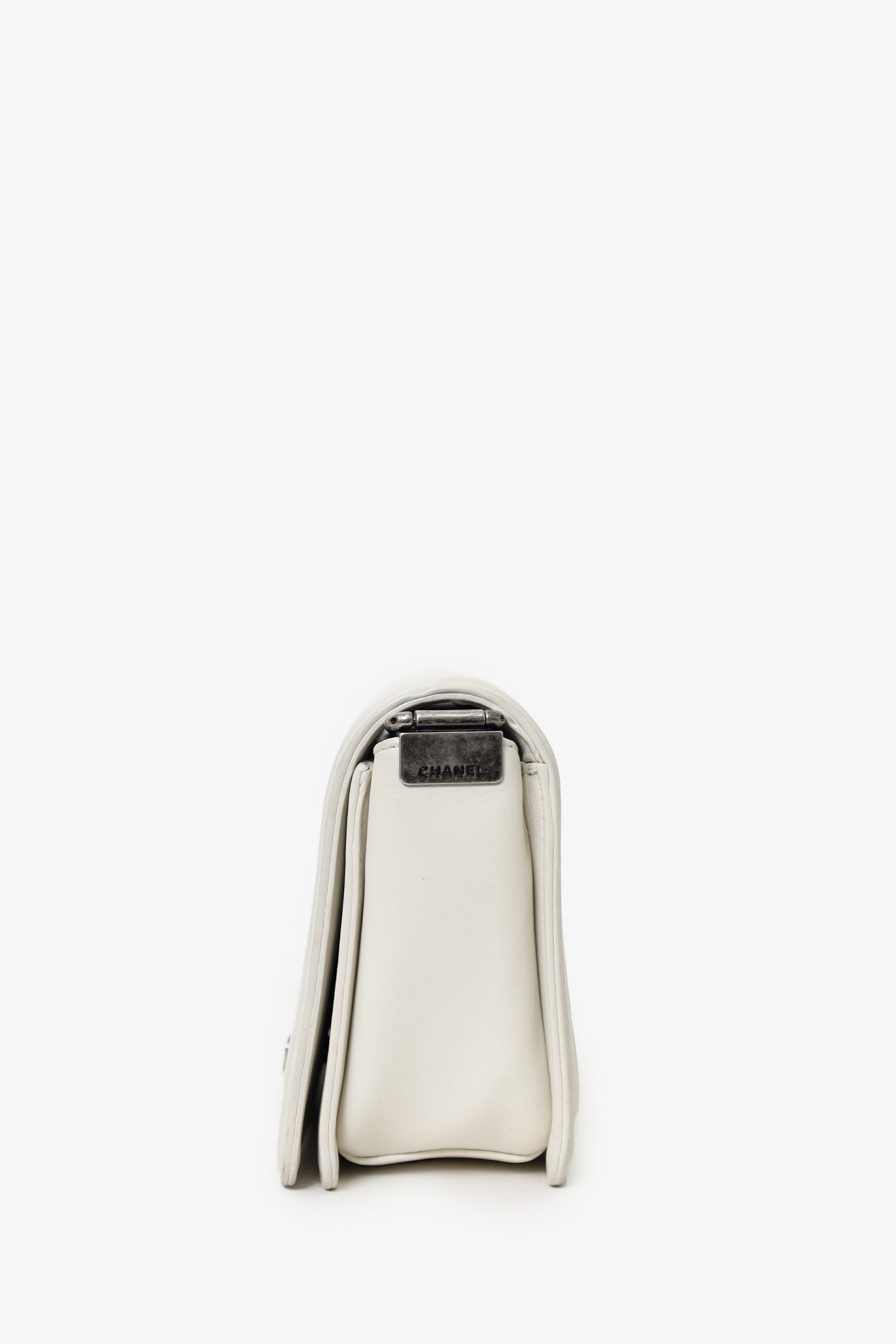 Chanel™ 2012 Limited Edition White Leather Medium Boy Bag with Metal Strap