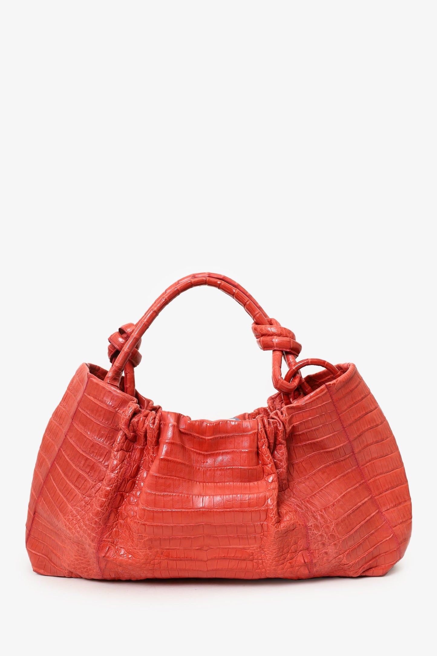 Nancy Gonzalez Orange Crocodile Knot Pleated Shoulder Bag