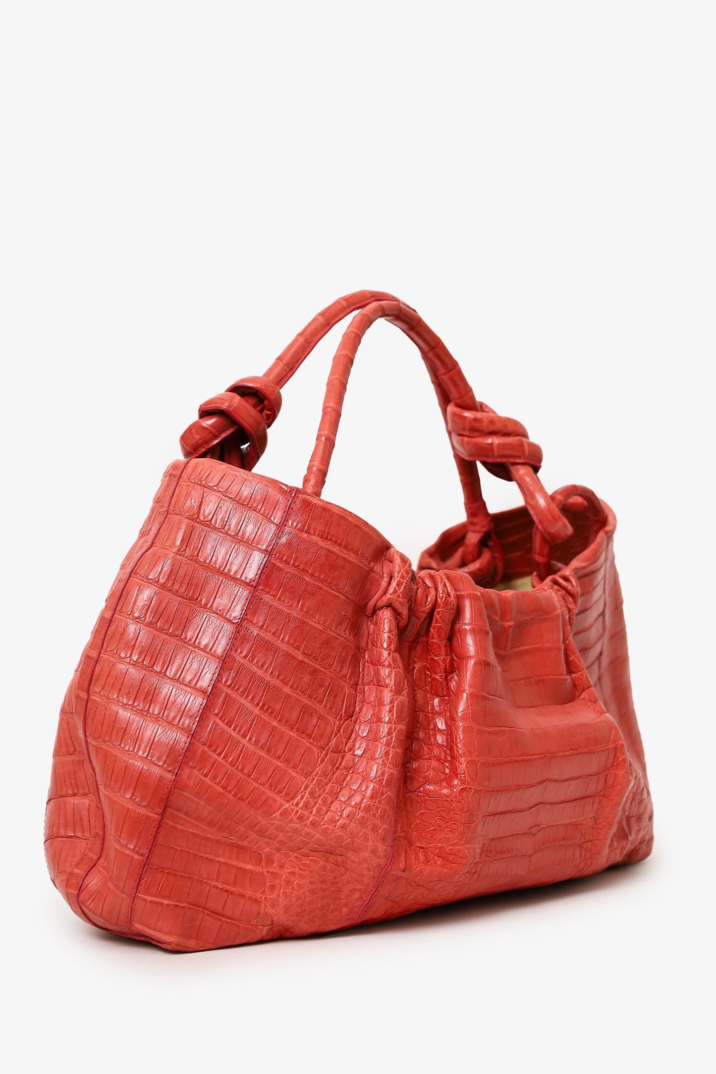 Nancy Gonzalez Orange Crocodile Knot Pleated Shoulder Bag