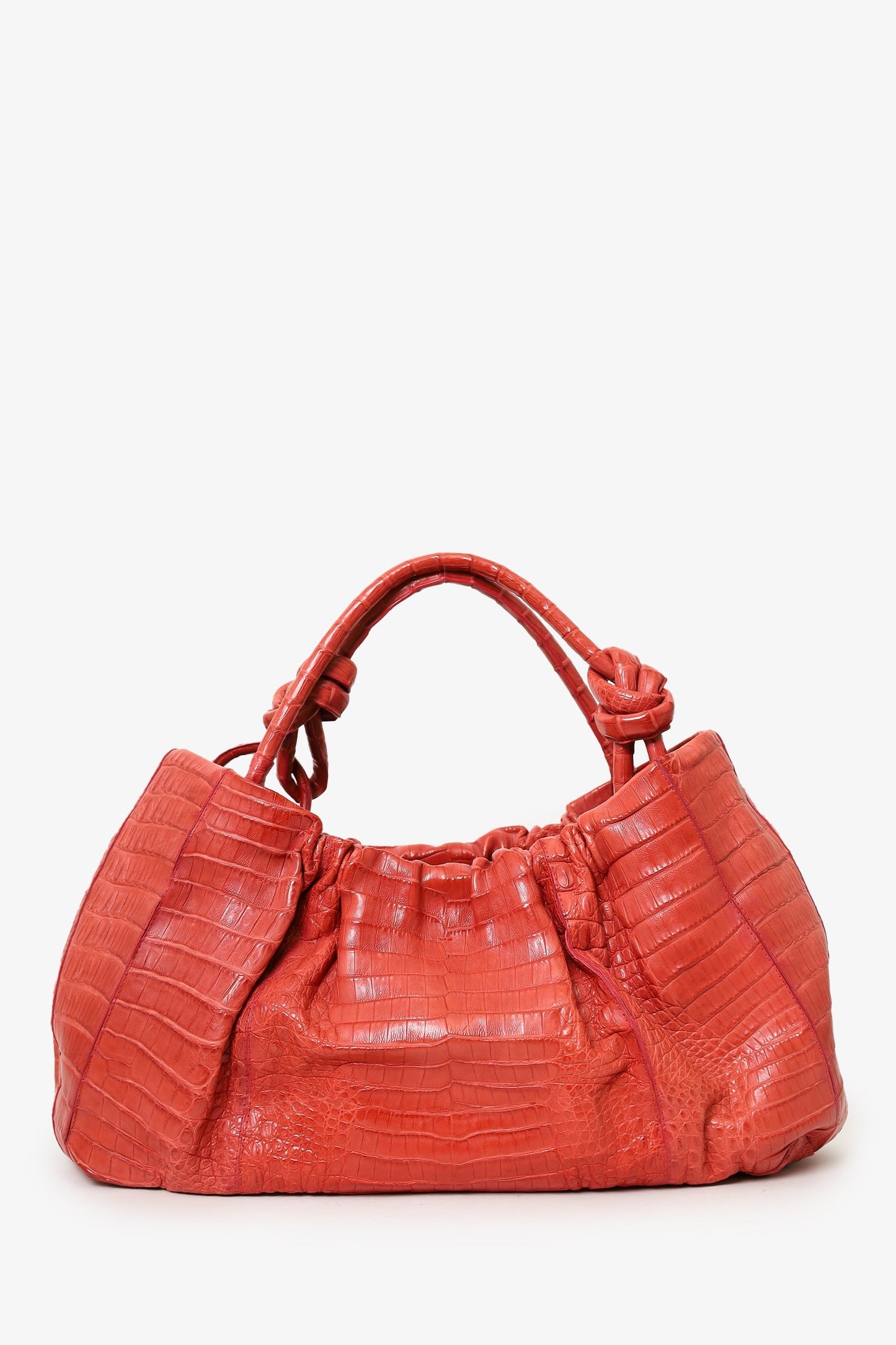 Nancy Gonzalez Orange Crocodile Knot Pleated Shoulder Bag