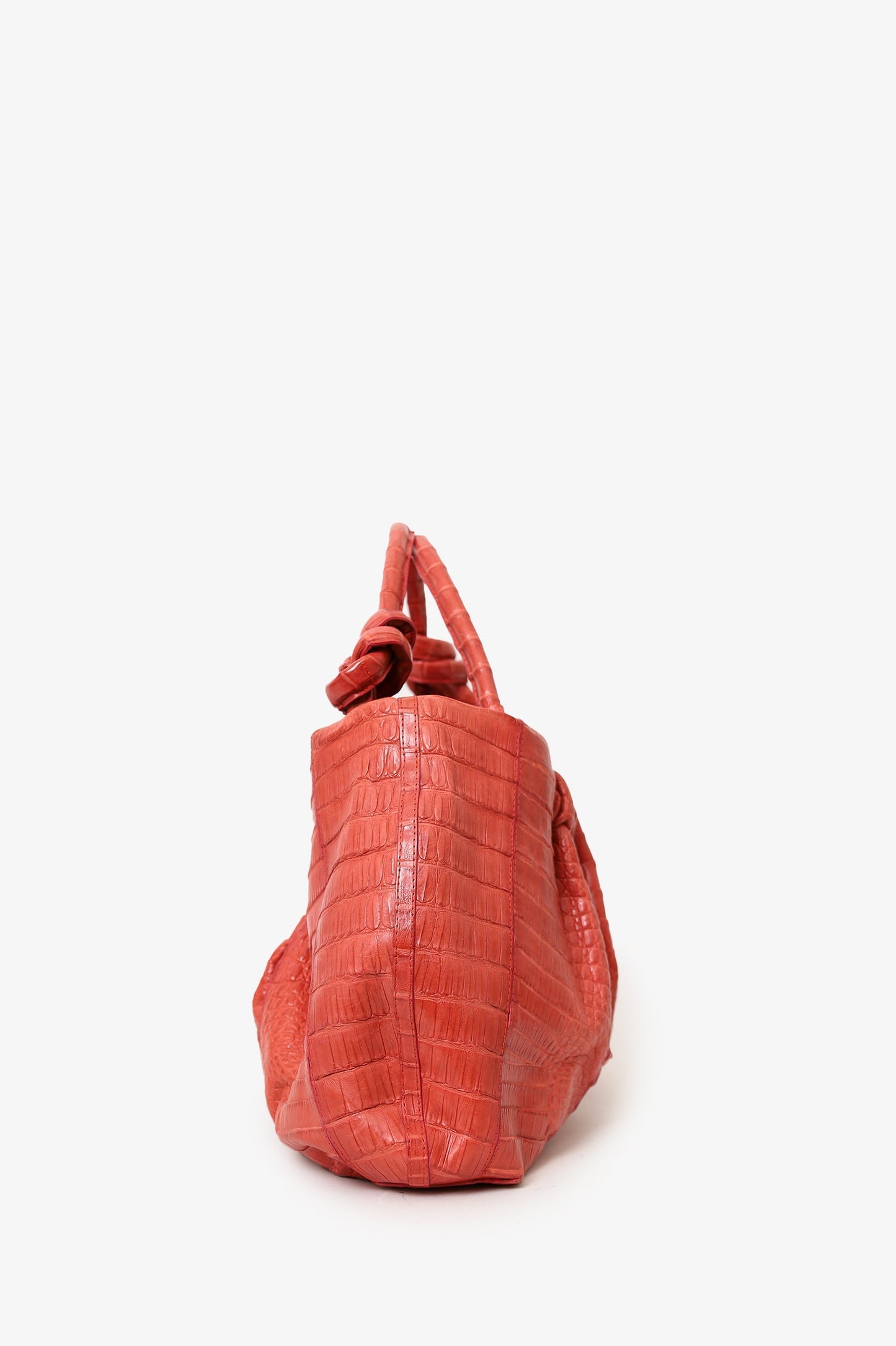 Nancy Gonzalez Orange Crocodile Knot Pleated Shoulder Bag