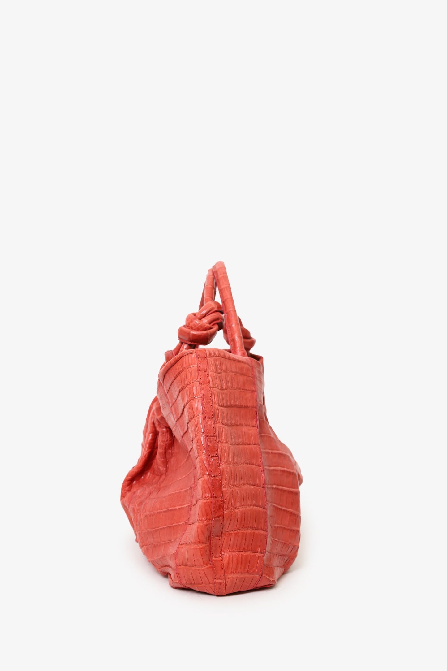 Nancy Gonzalez Orange Crocodile Knot Pleated Shoulder Bag