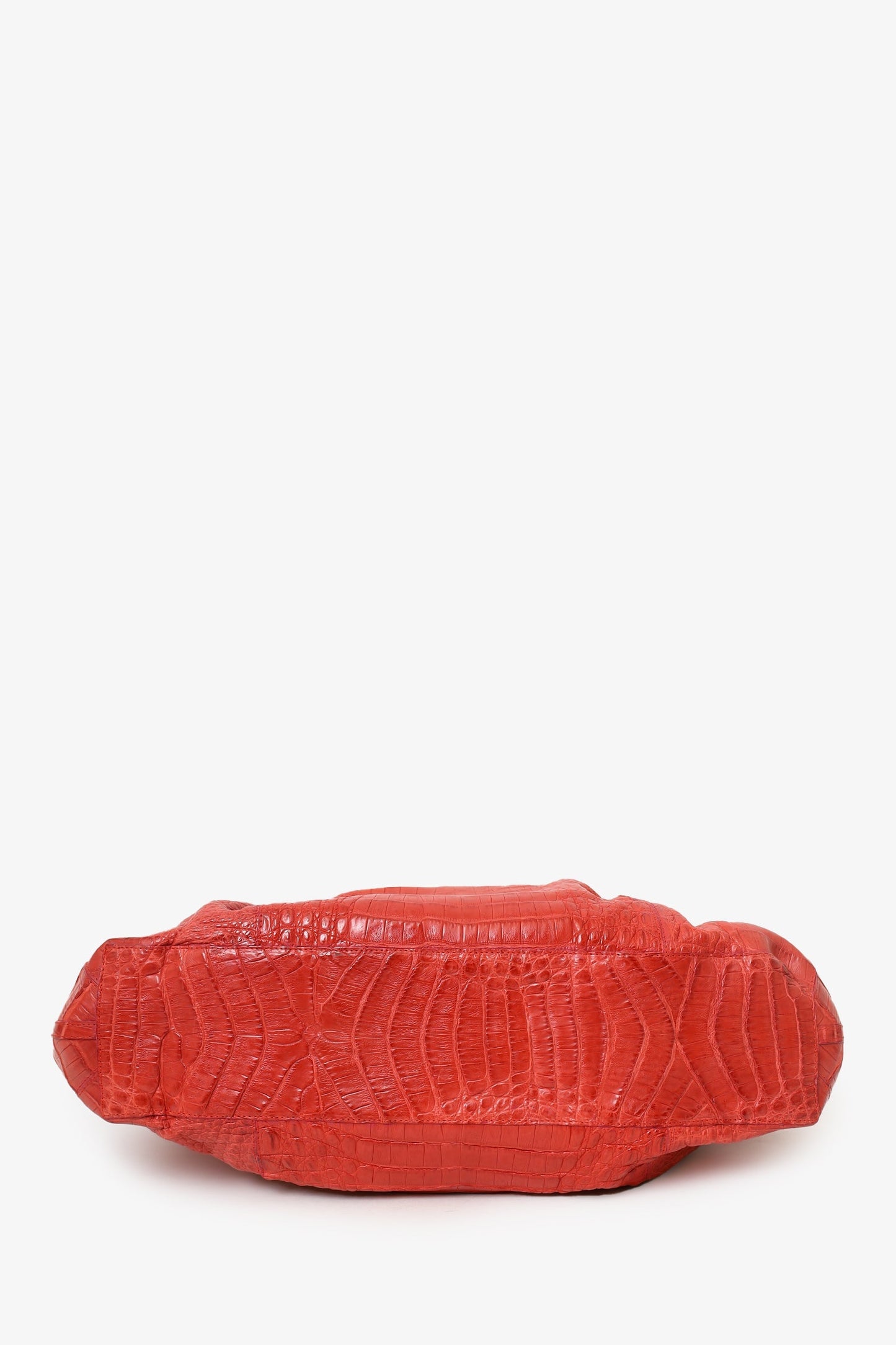 Nancy Gonzalez Orange Crocodile Knot Pleated Shoulder Bag