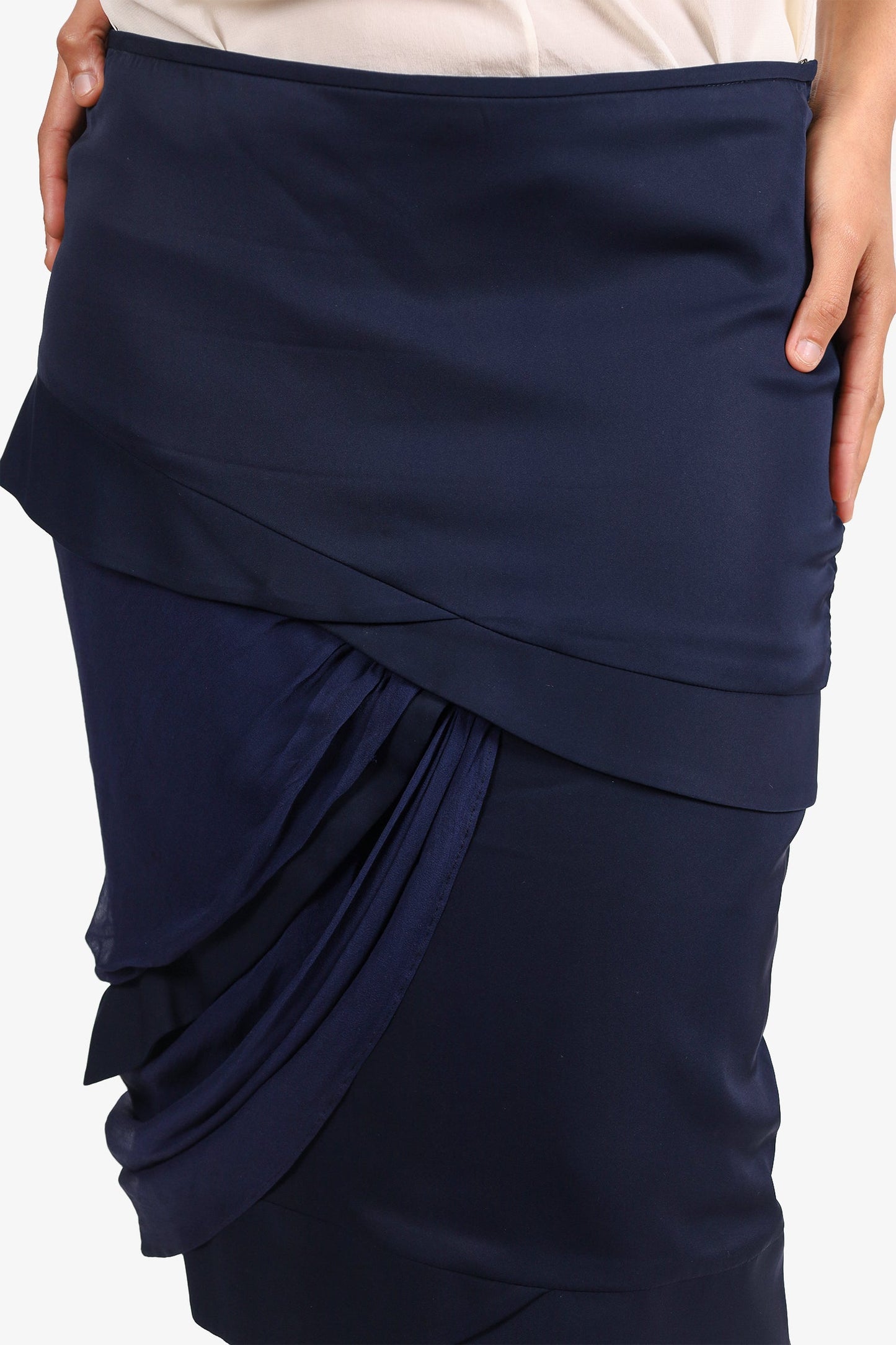 Gucci Navy Silk Asymmetrical Ruched Tiered Mini Skirt Size 40