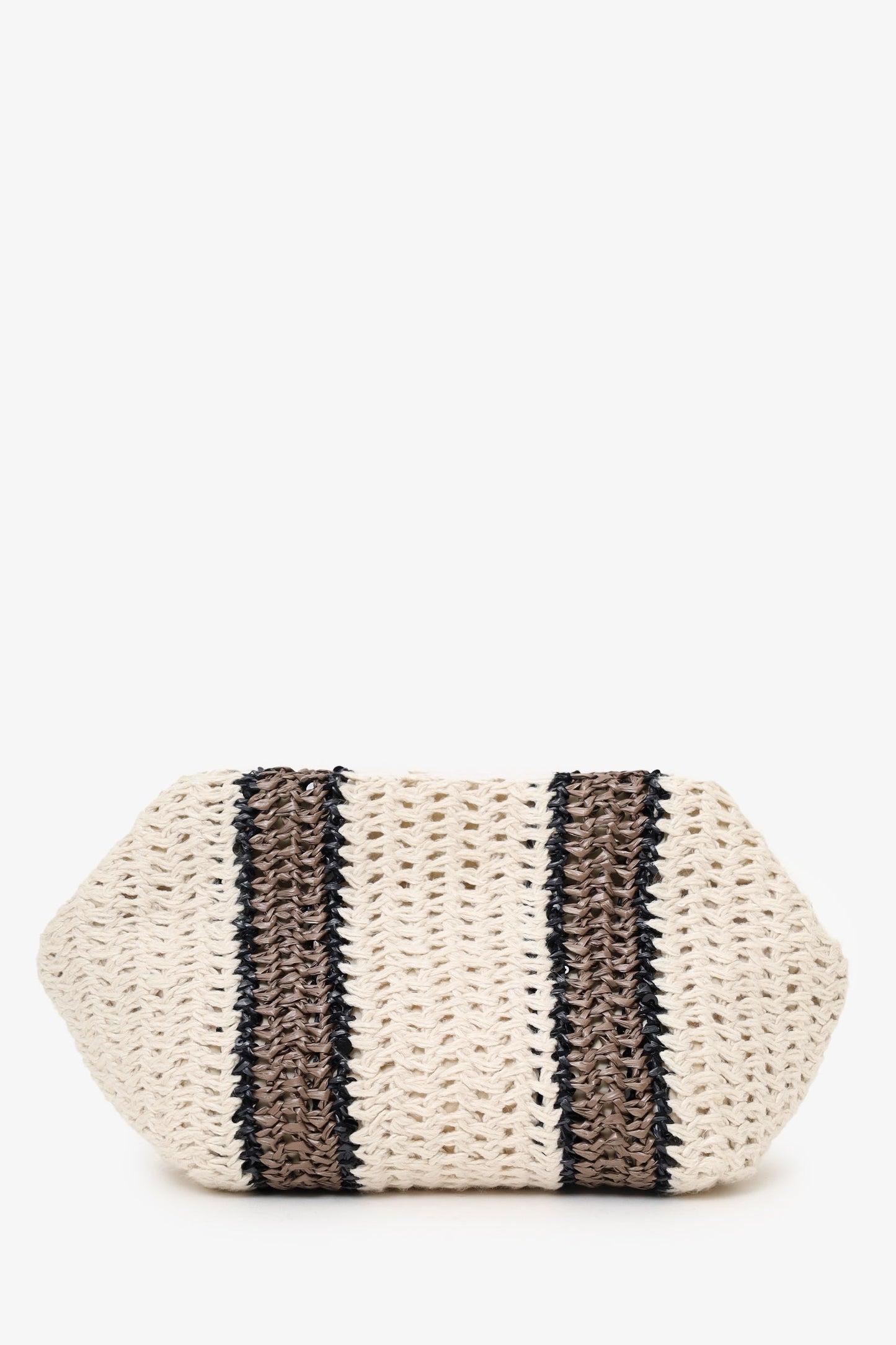 Brunello Cucinelli White/Brown/Black Small Crochet Regimental Straw Effect Pouch with Strap