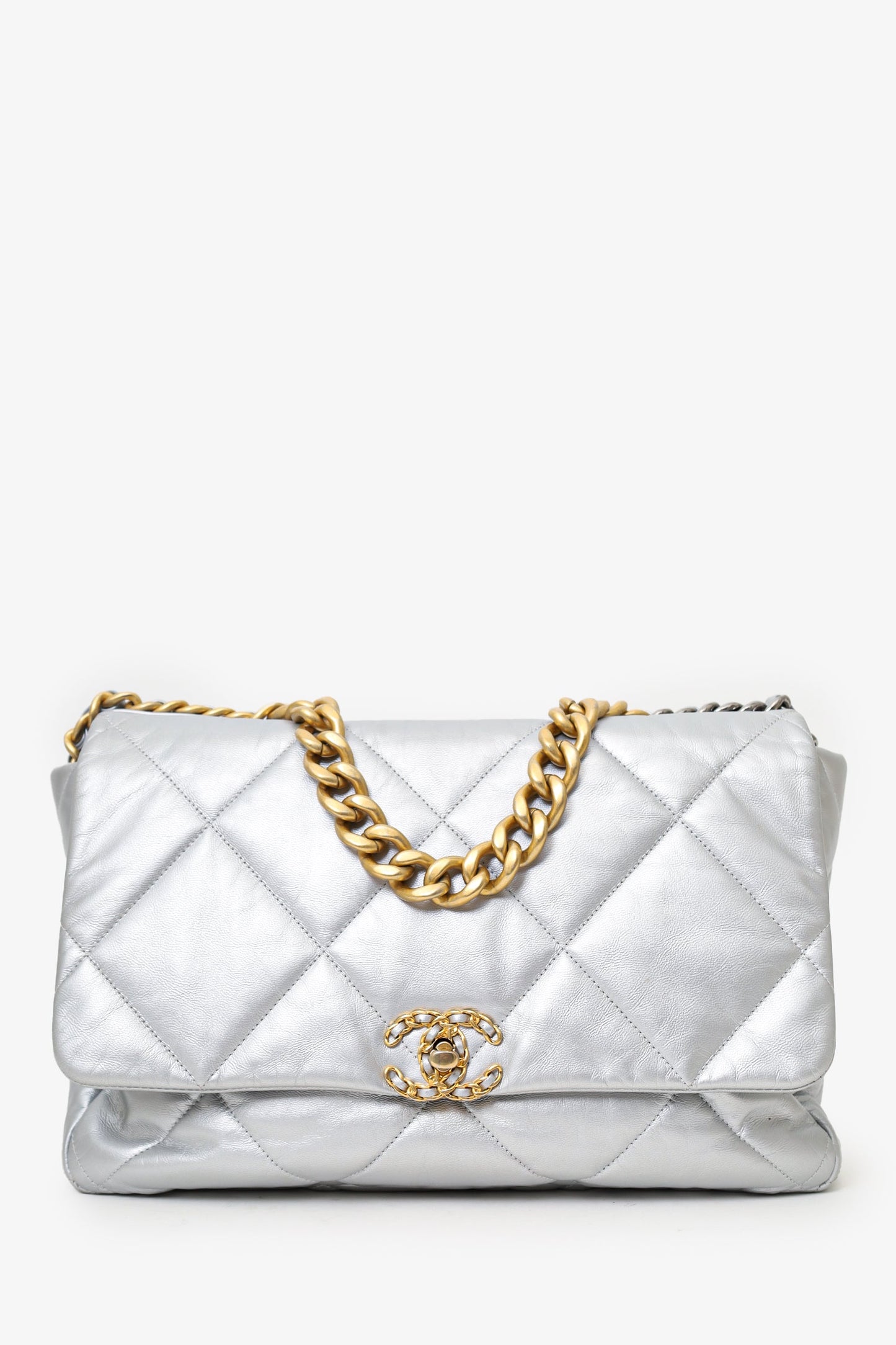 Chanel™ Silver Leather Maxi 19 Flap