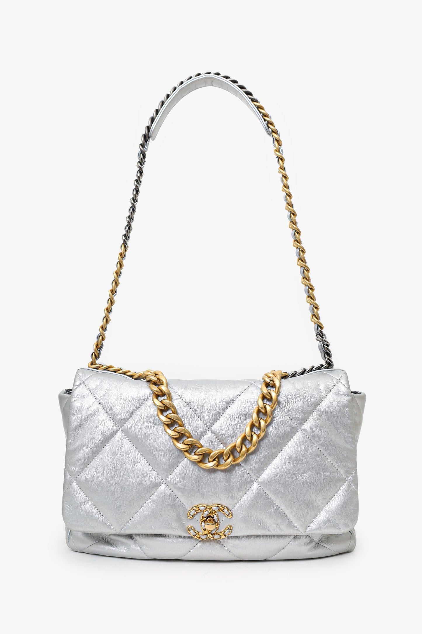 Chanel™ Silver Leather Maxi 19 Flap