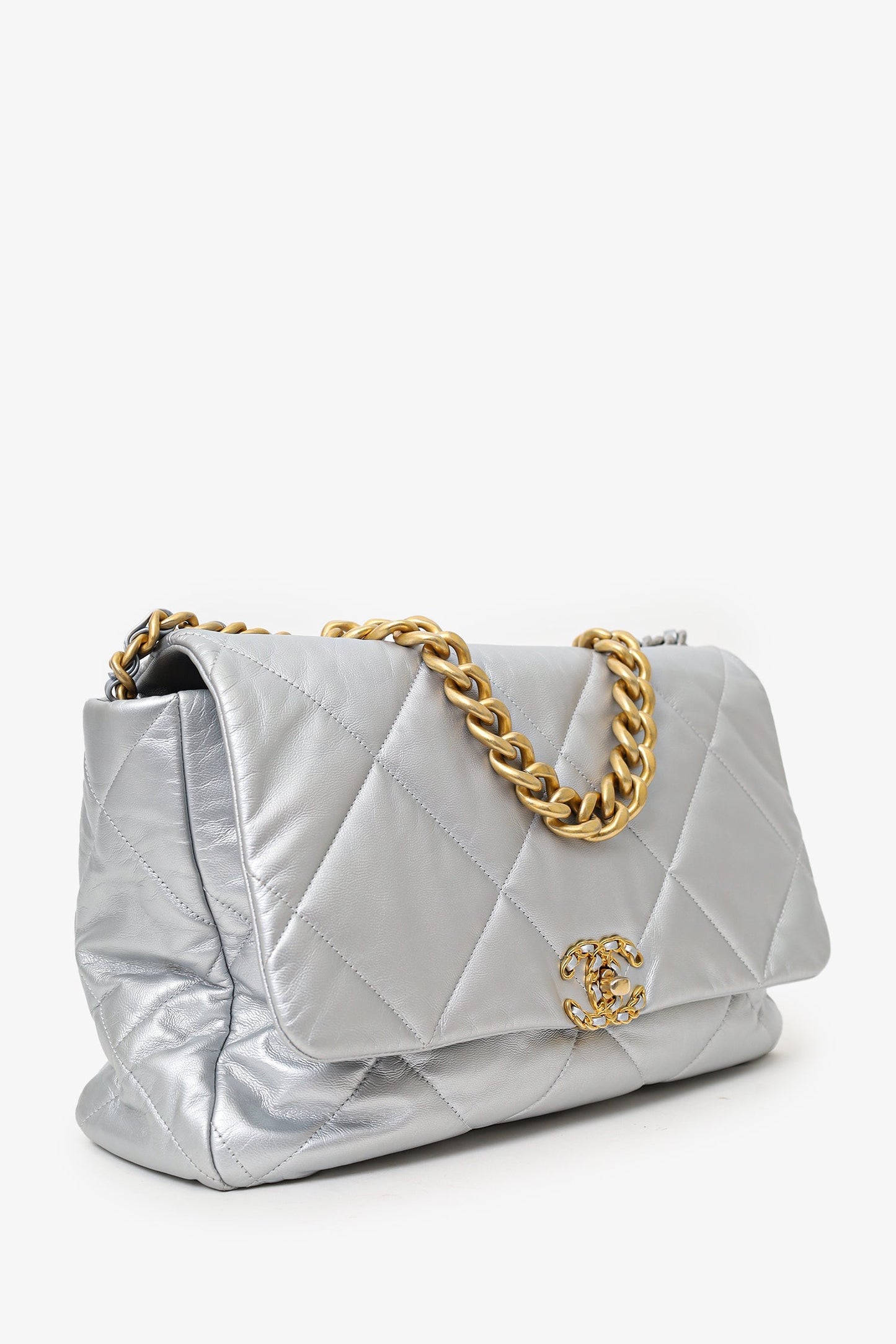 Chanel™ Silver Leather Maxi 19 Flap