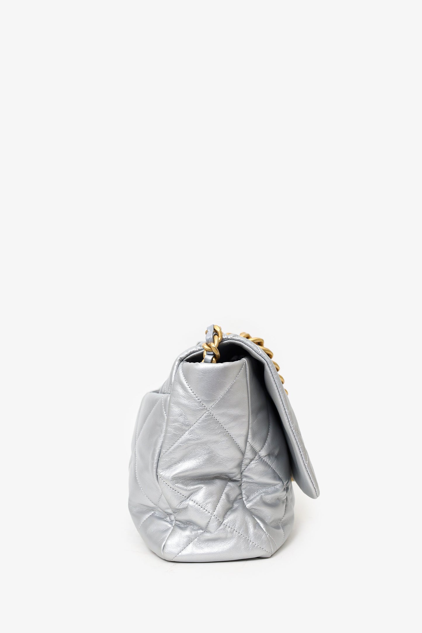 Chanel™ Silver Leather Maxi 19 Flap