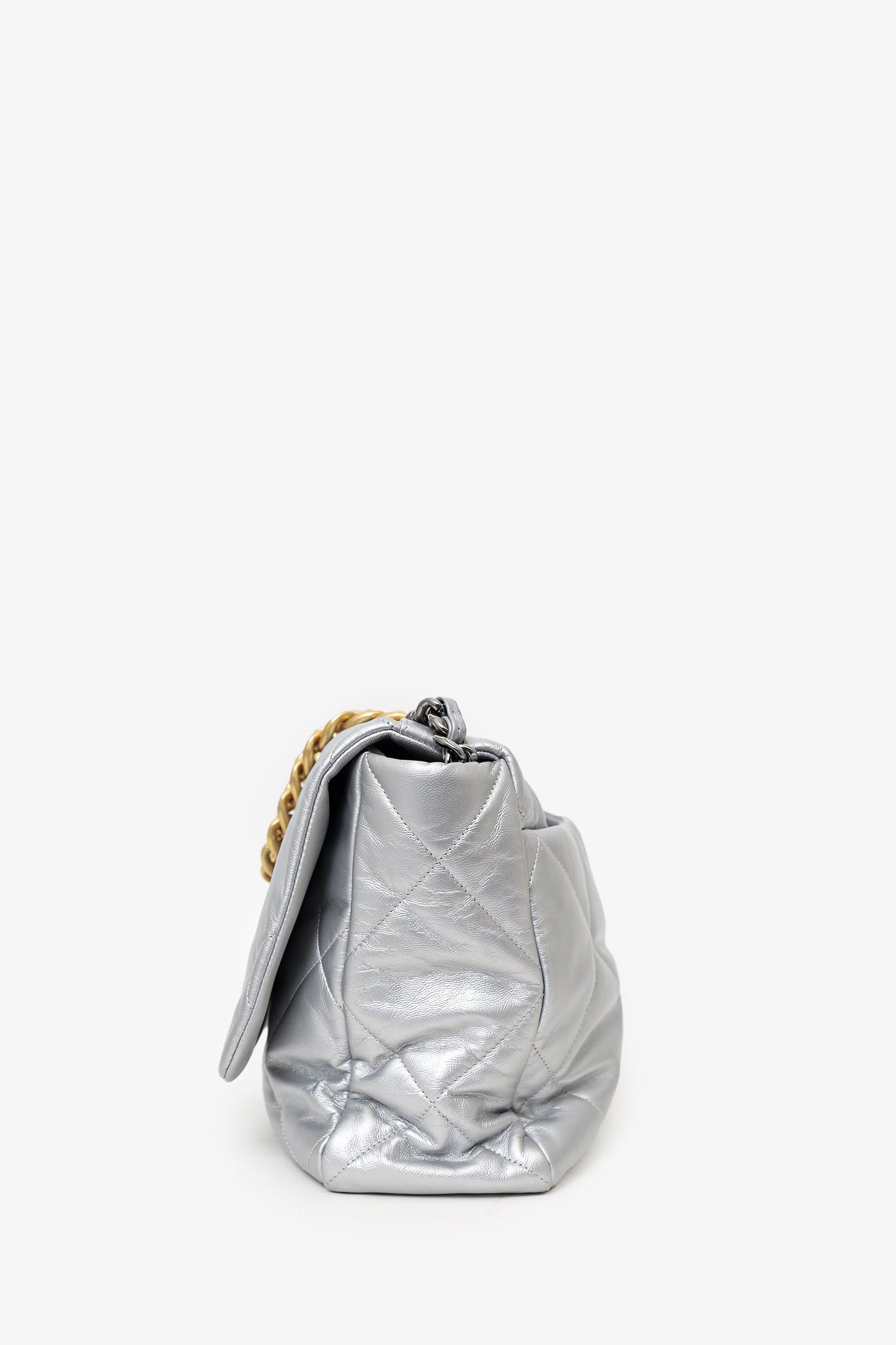 Chanel™ Silver Leather Maxi 19 Flap