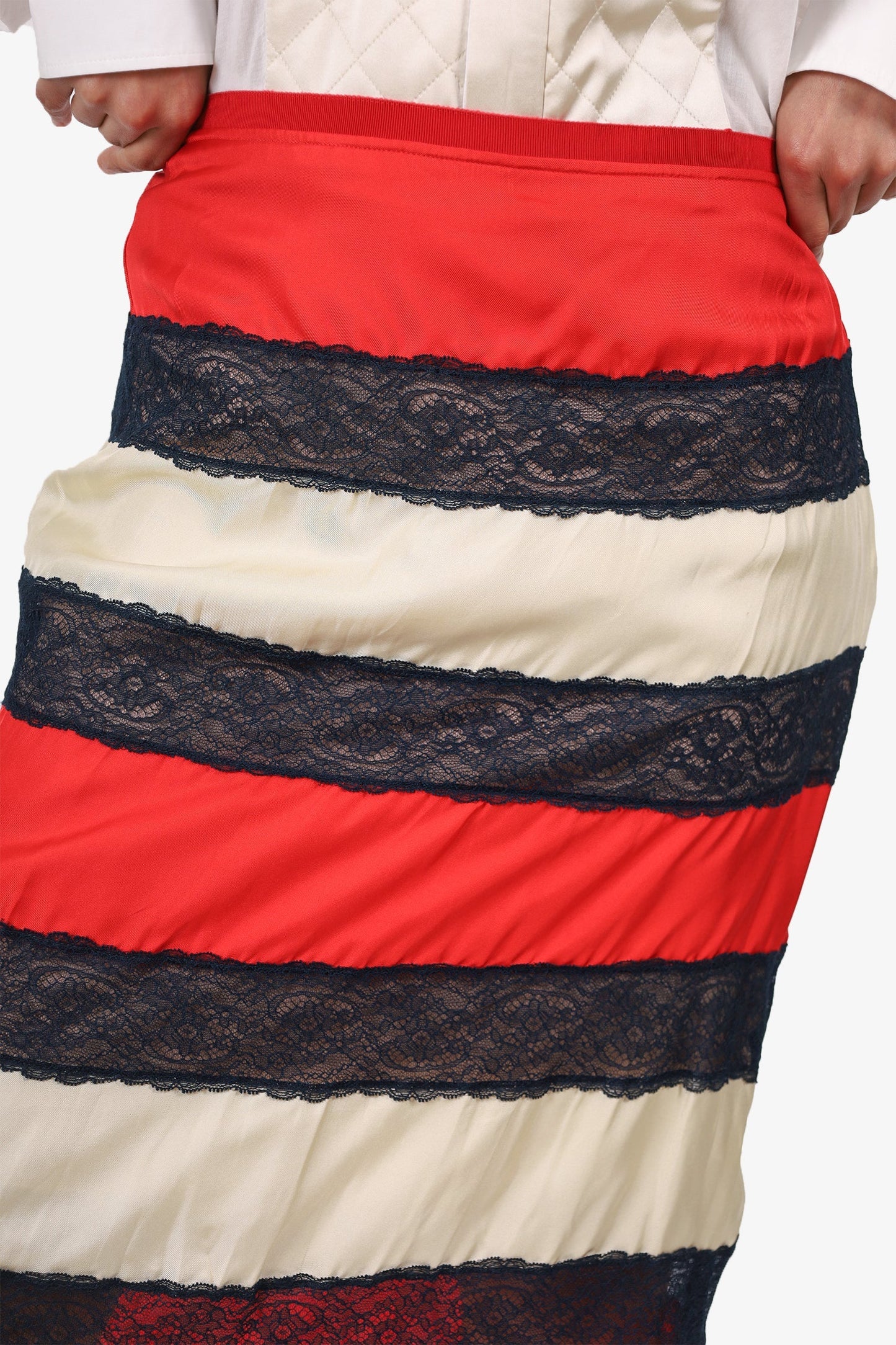Gucci Red/Cream Silk/Lace Tiered Midi Skirt Size 40