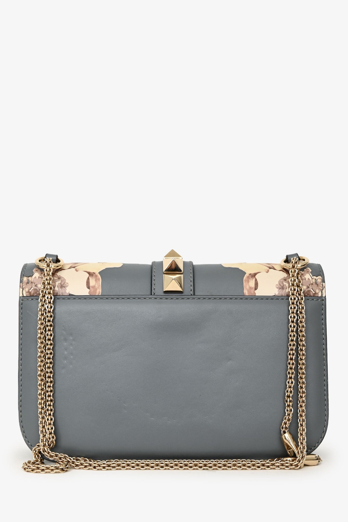 Valentino Grey Floral Leather Rockstud Chain Shoulder Bag