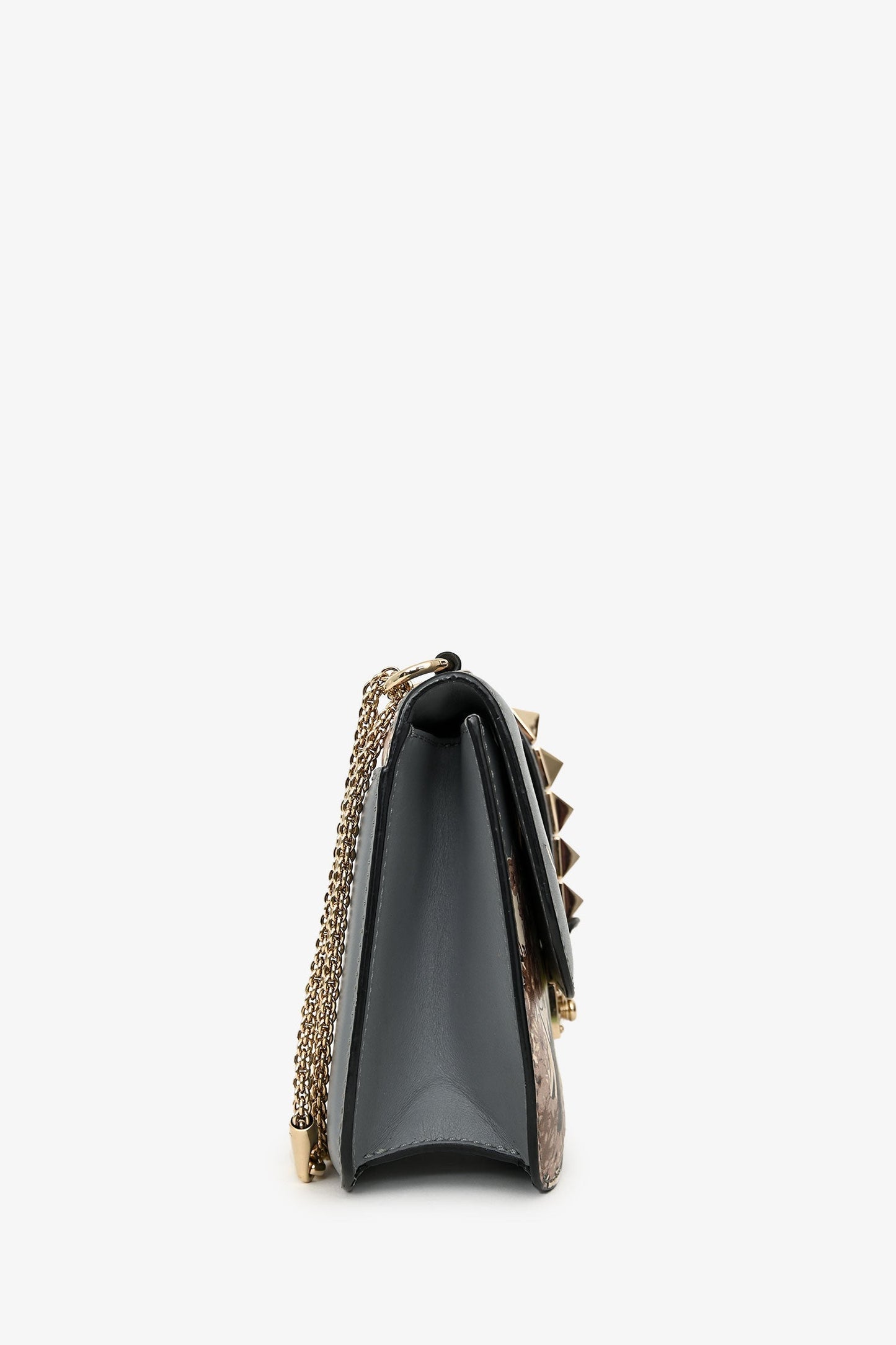Valentino Grey Floral Leather Rockstud Chain Shoulder Bag
