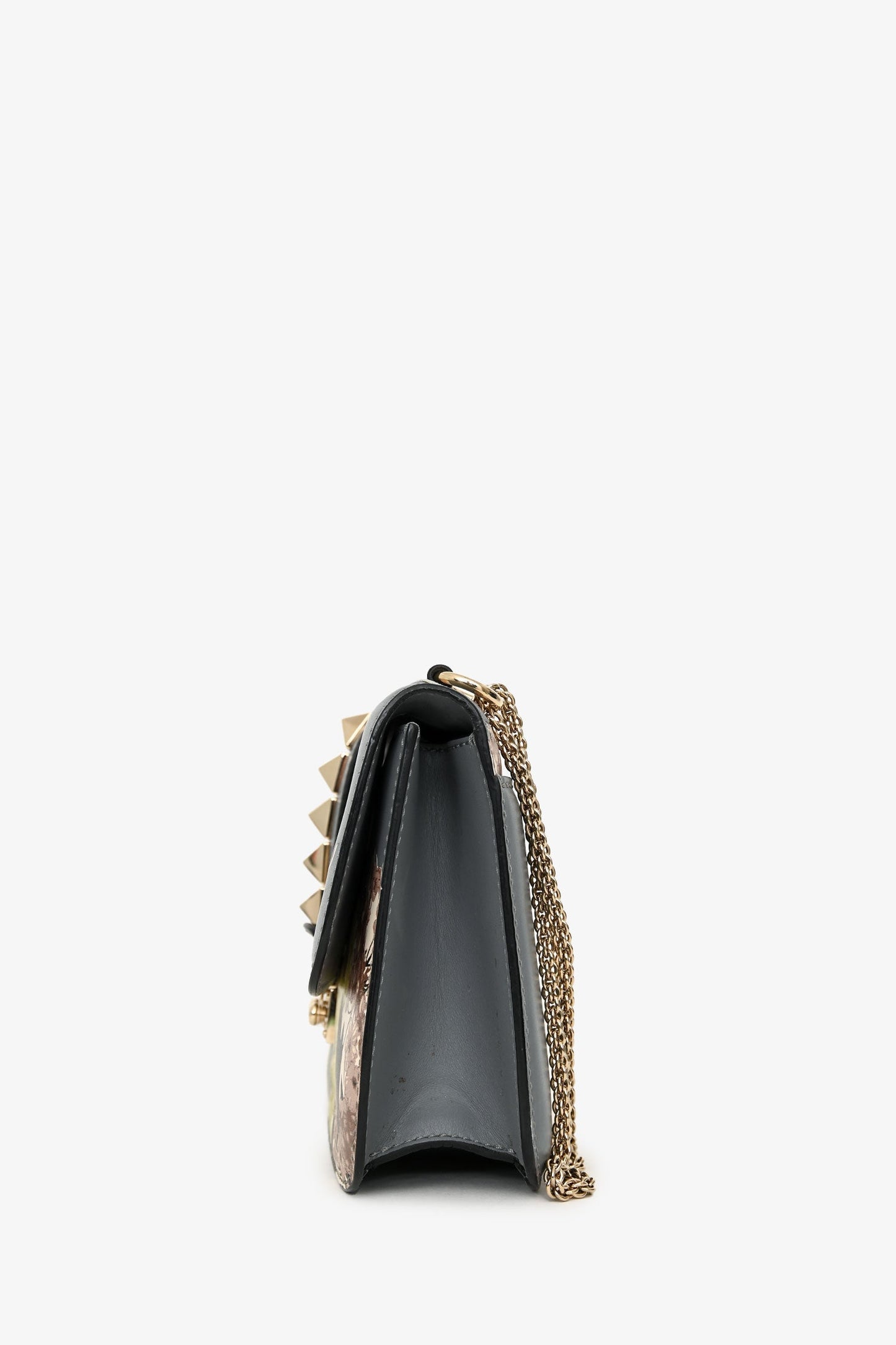 Valentino Grey Floral Leather Rockstud Chain Shoulder Bag