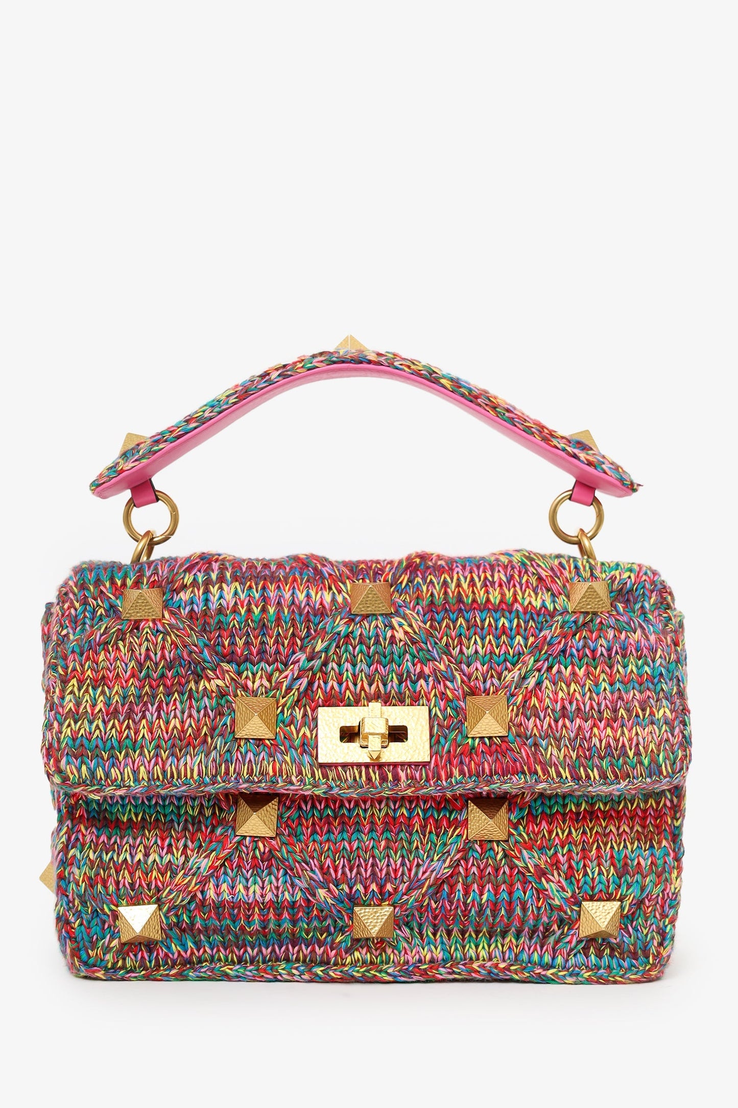 Valentino Multicolour Roman Stud Woven Handle Bag