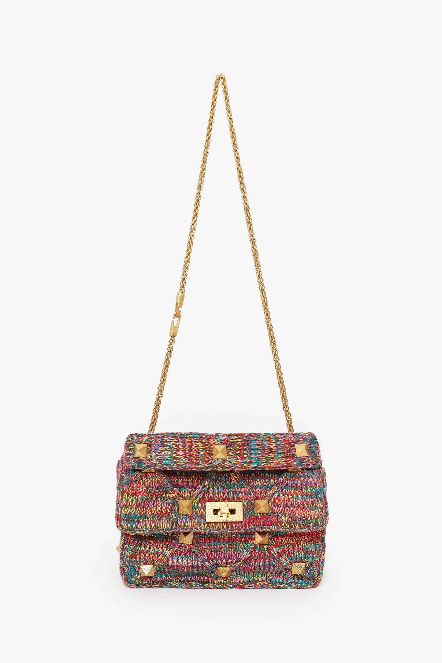 Valentino Multicolour Roman Stud Woven Handle Bag