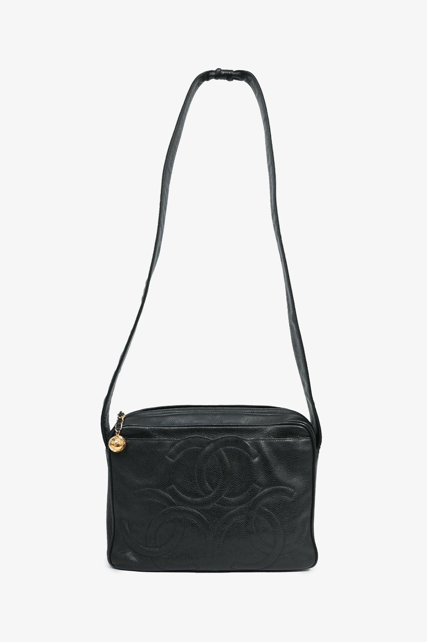 Chanel™ 1986-1988 Black Caviar Leather Triple CC Logo Crossbody