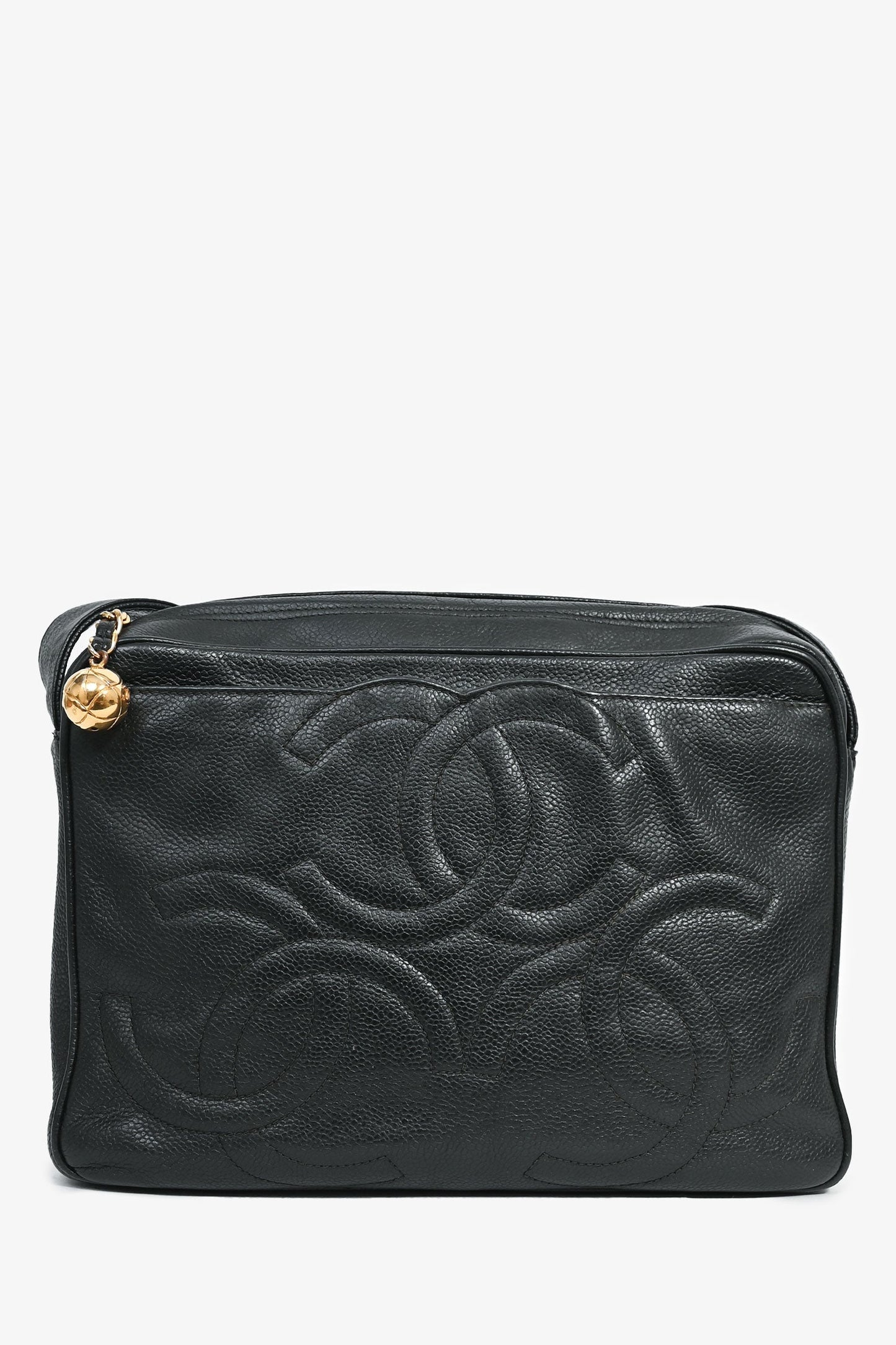 Chanel™ 1986-1988 Black Caviar Leather Triple CC Logo Crossbody