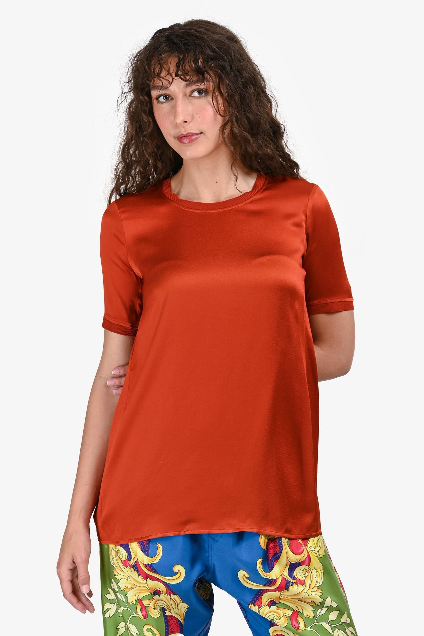 Gucci Burnt Orange Silk Short Sleeves Split Back Blo Size 36