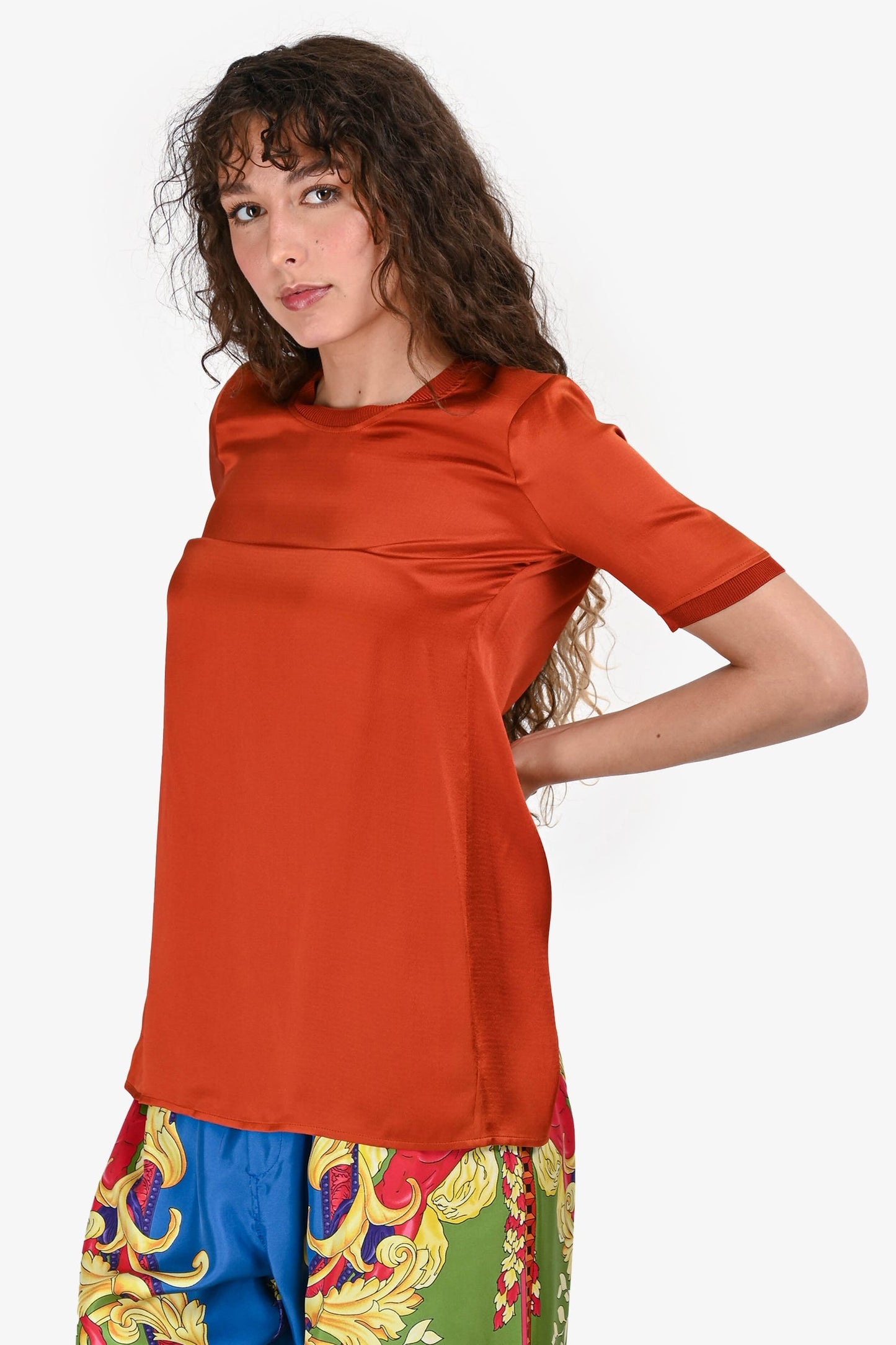 Gucci Burnt Orange Silk Short Sleeves Split Back Blo Size 36
