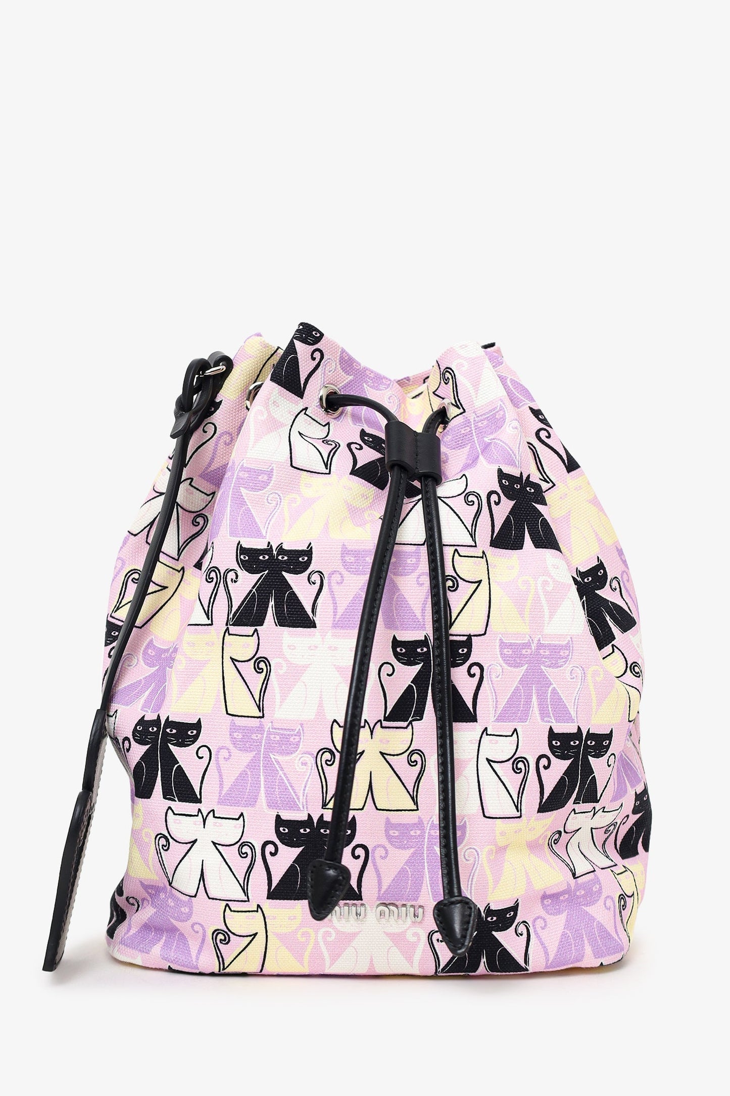 Miu Miu Purple Canvas Cat Print Drawstring Pouch