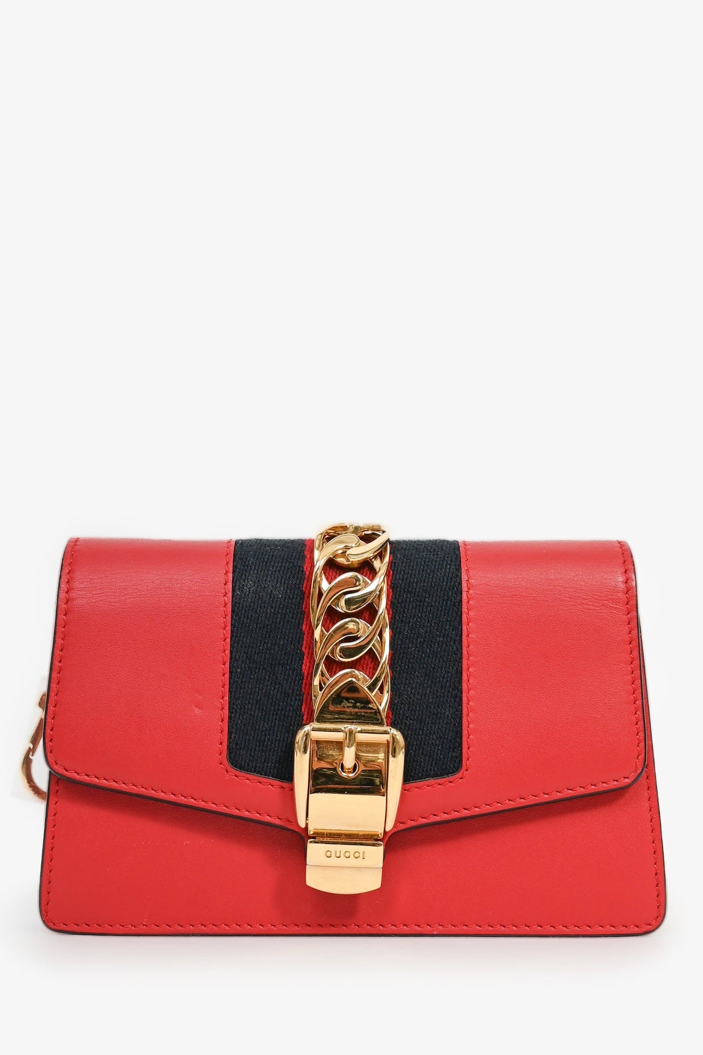 Gucci Red Leather Small Sylvie Bag on Chain