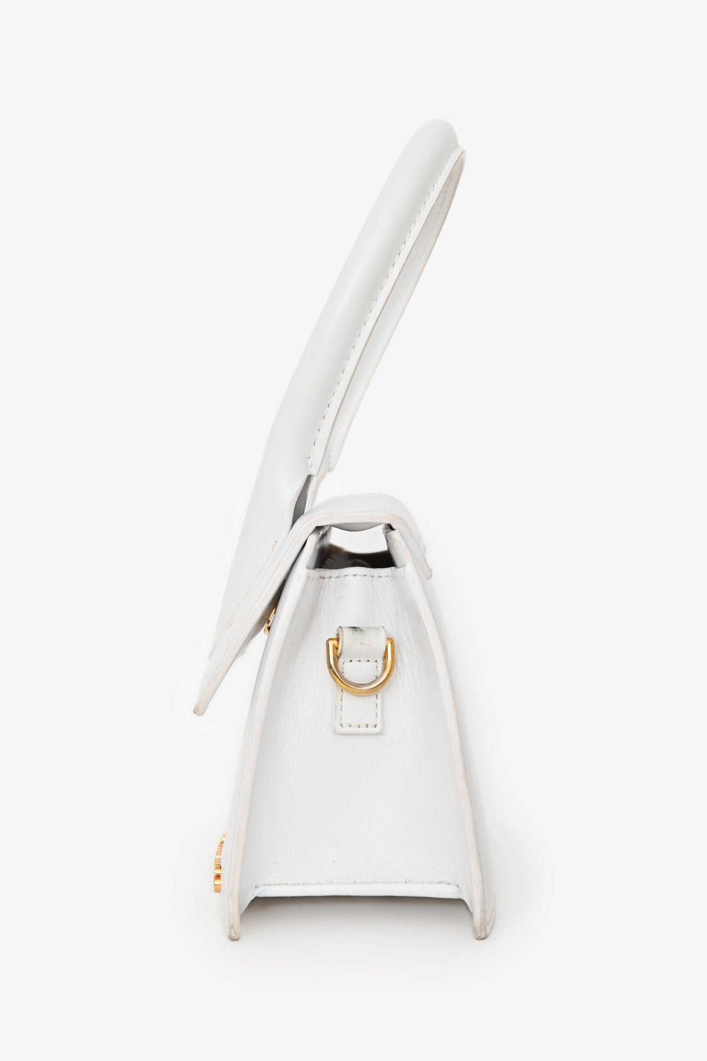 Jacquemus White Leather 'Le Chiquito Moyen' Top Handle Bag with Strap