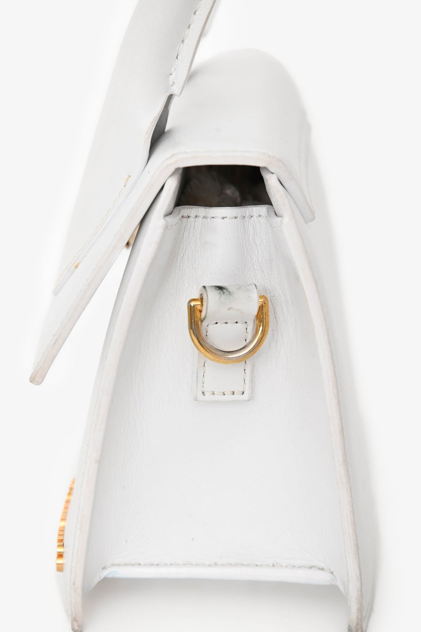 Jacquemus White Leather 'Le Chiquito Moyen' Top Handle Bag with Strap