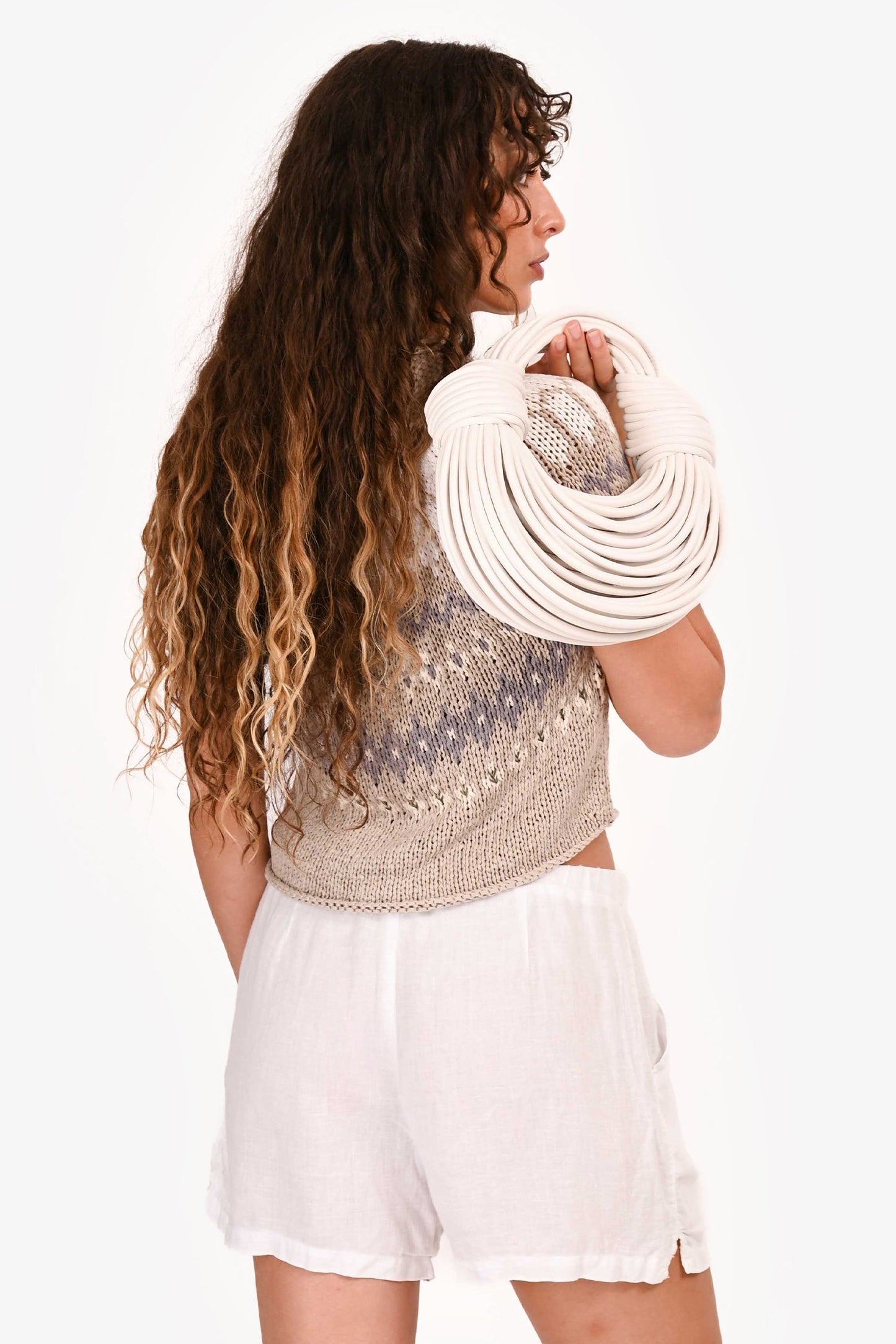 Bottega Veneta White Double Knot Leather Top Handle