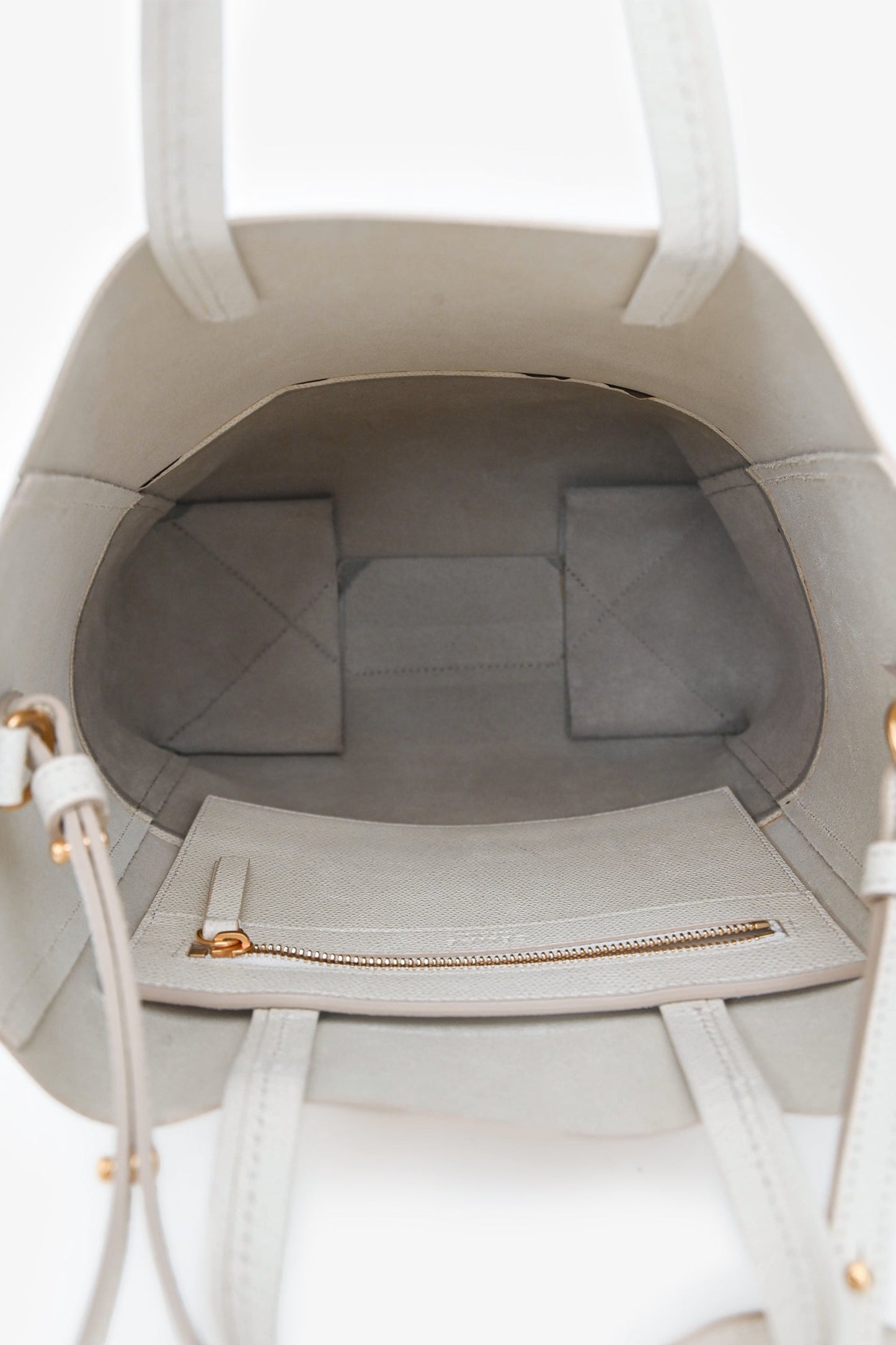 Celine White/Taupe Leather Cabas Bag with Strap