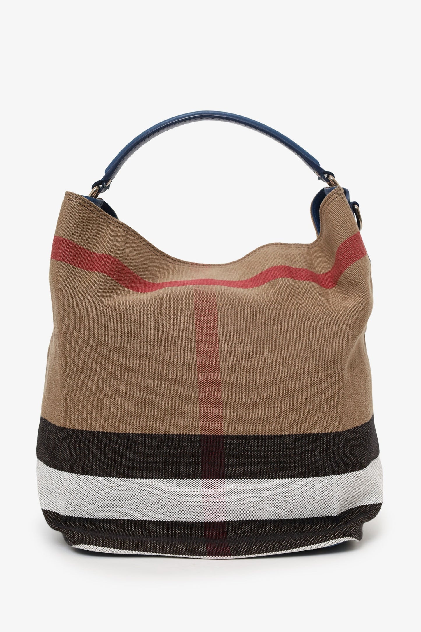 Burberry Nova Check/Navy Linen/Leather 'Ashby' Bucket Bag With Strap