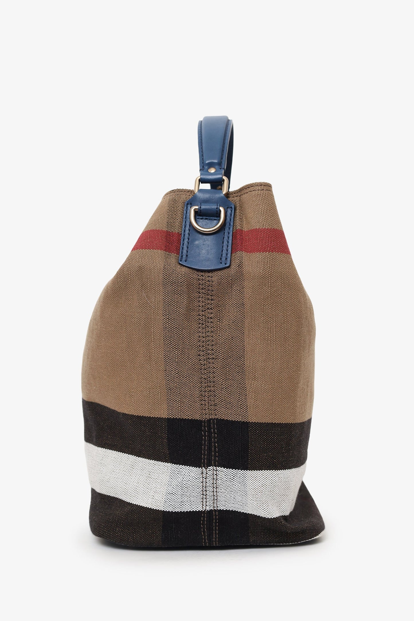 Burberry Nova Check/Navy Linen/Leather 'Ashby' Bucket Bag With Strap