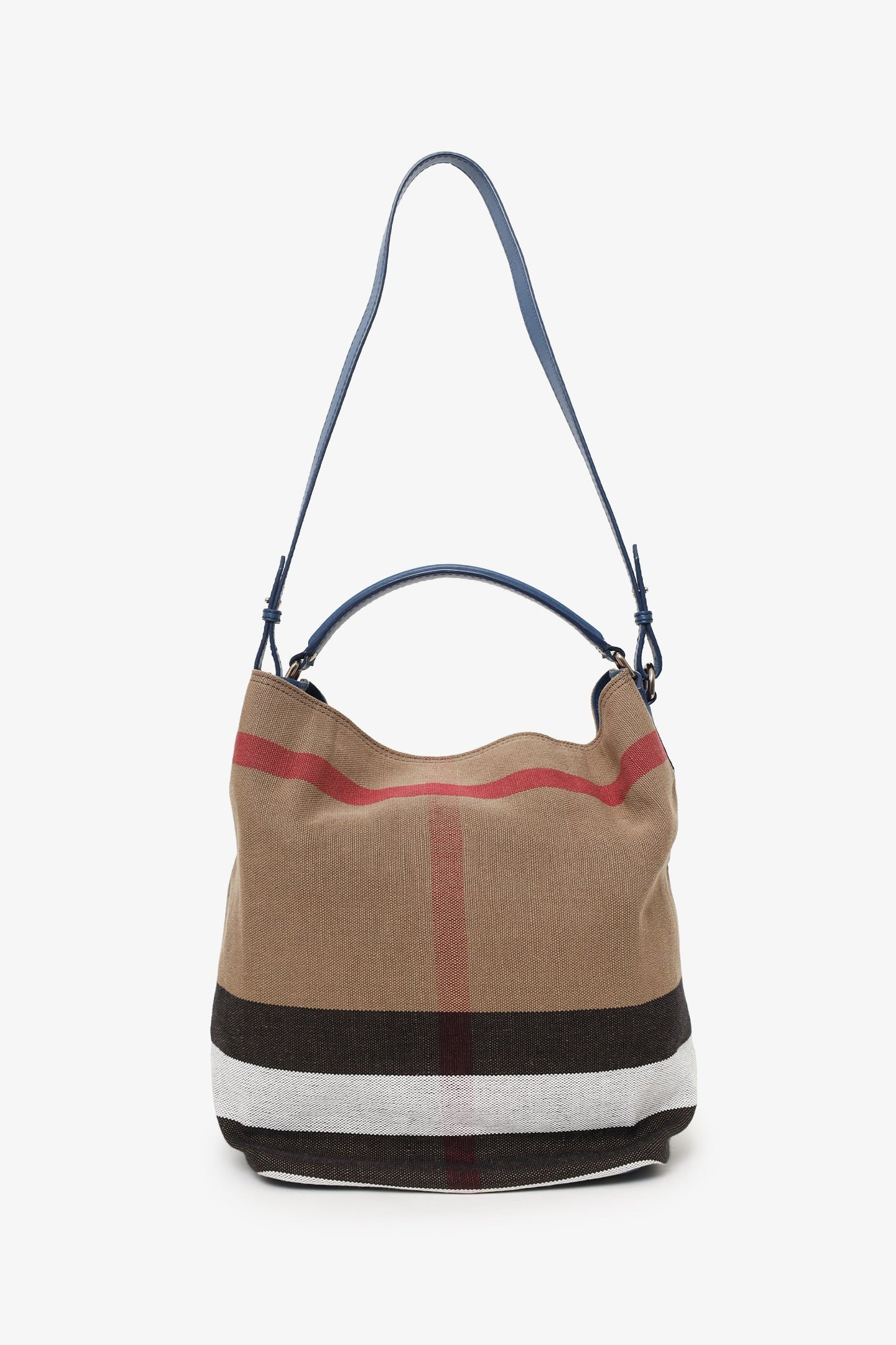 Burberry Nova Check/Navy Linen/Leather 'Ashby' Bucket Bag With Strap