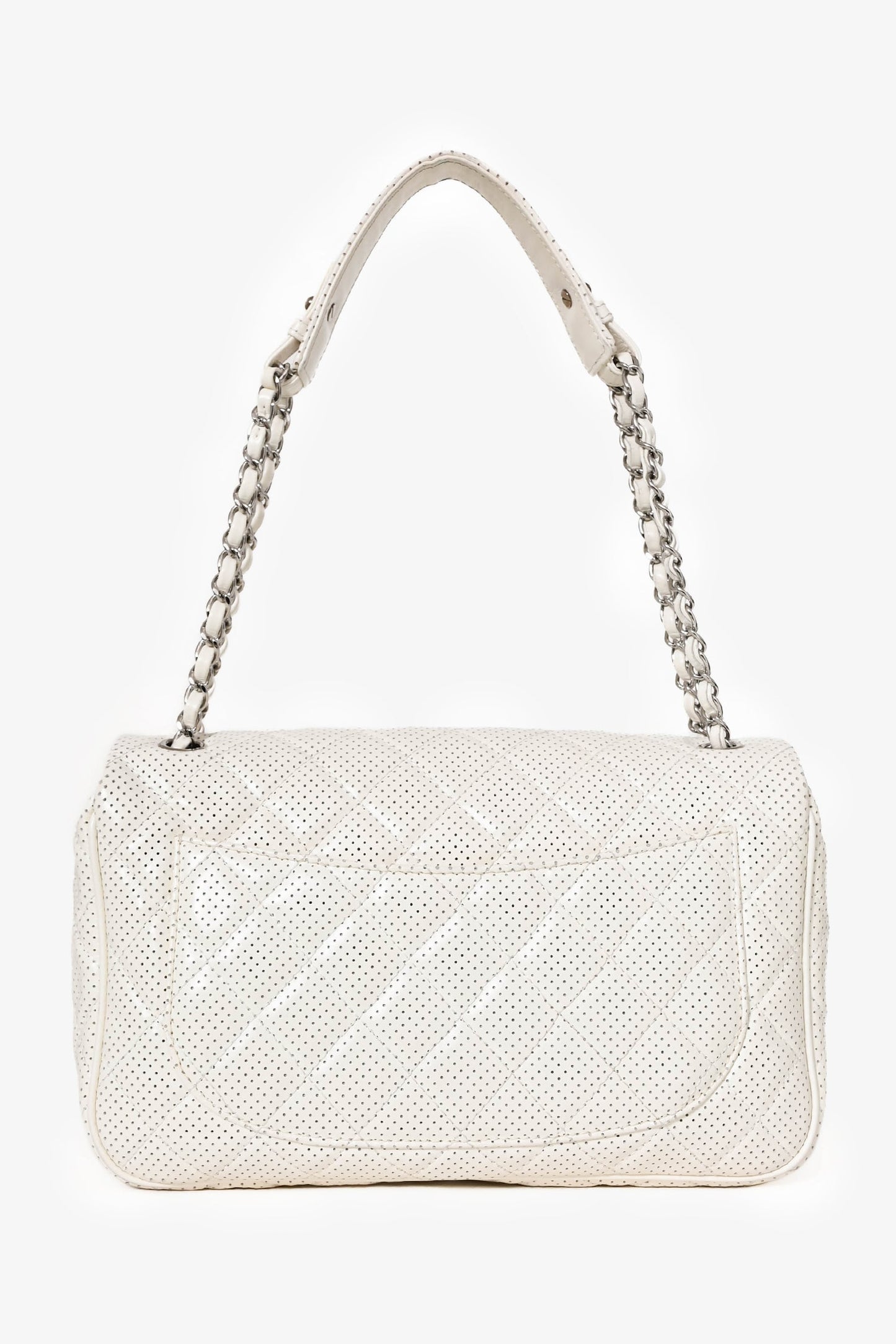 Chanel™ 2014 White Perforated Leather Jumbo Double Flap Shoulder Bag