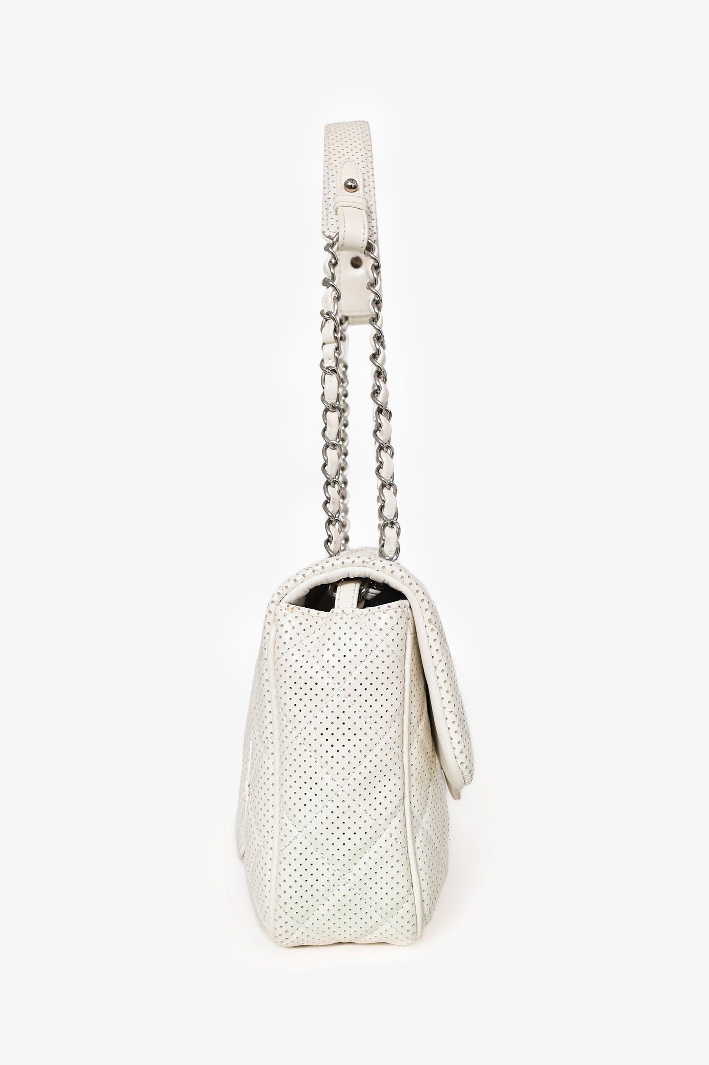 Chanel™ 2014 White Perforated Leather Jumbo Double Flap Shoulder Bag