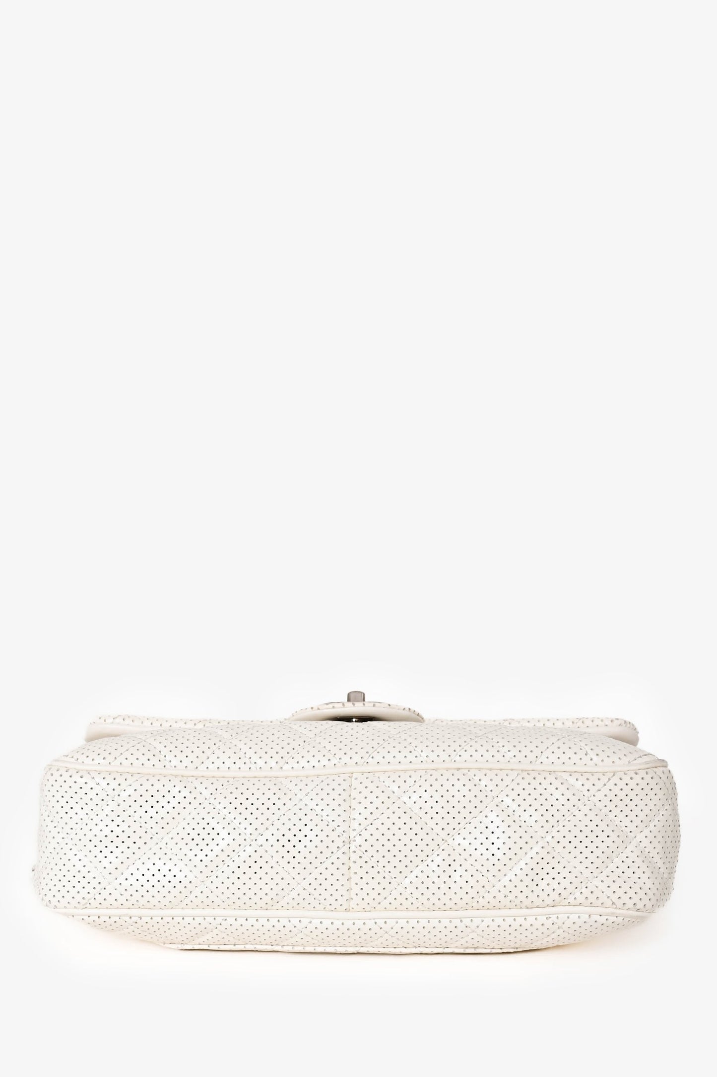 Chanel™ 2014 White Perforated Leather Jumbo Double Flap Shoulder Bag