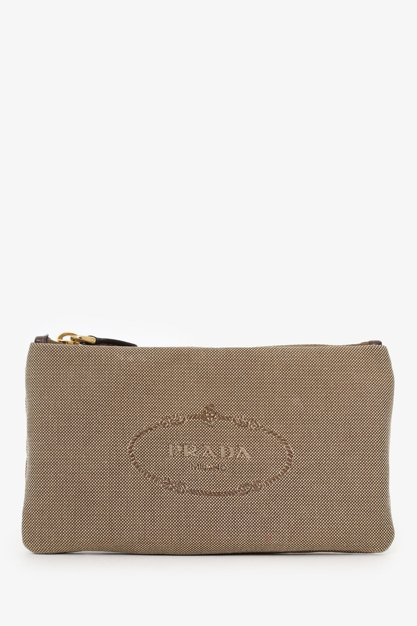 Prada Beige Logo Jacquard Canapa Clutch