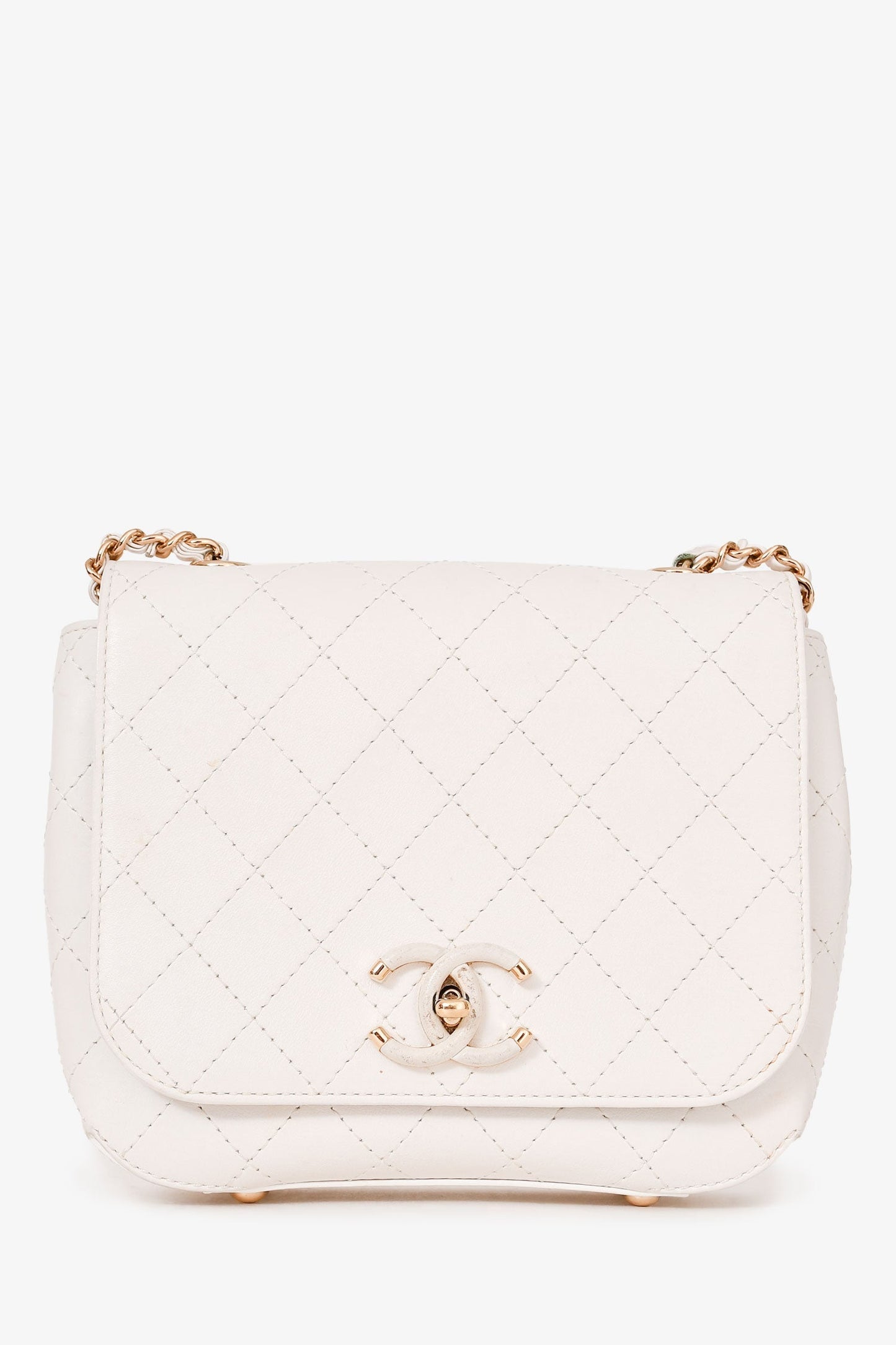 Chanel™ 2018/19 White Leather Small Covered CC Flap Bag