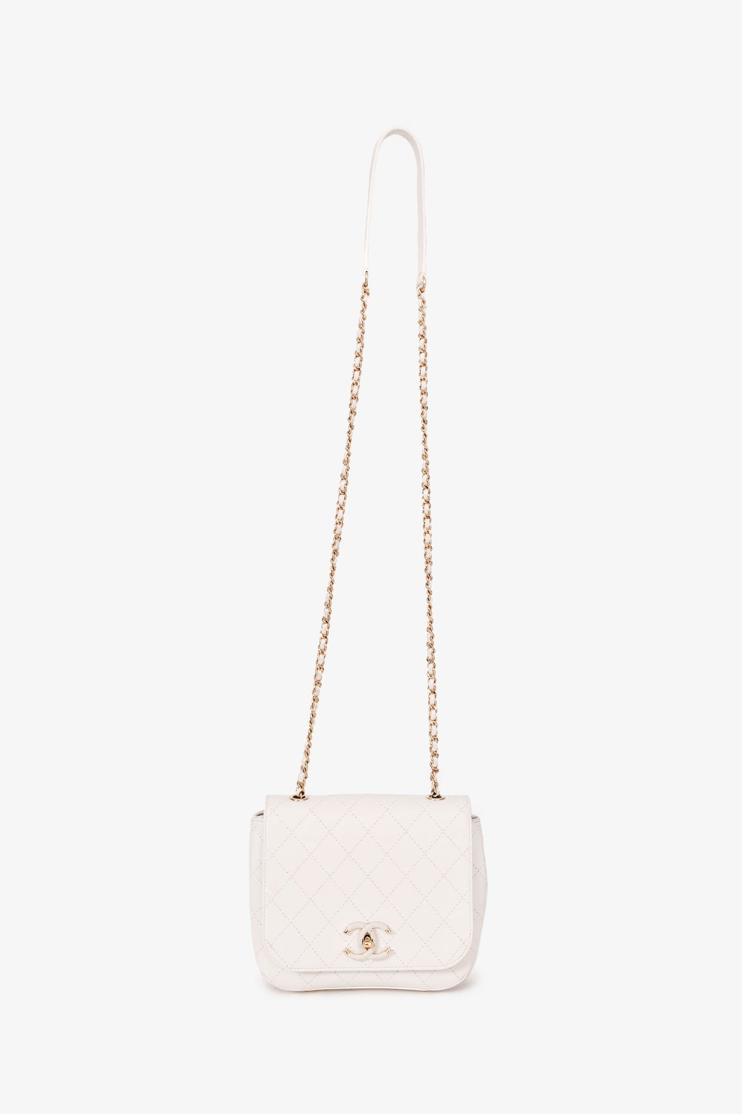 Chanel™ 2018/19 White Leather Small Covered CC Flap Bag
