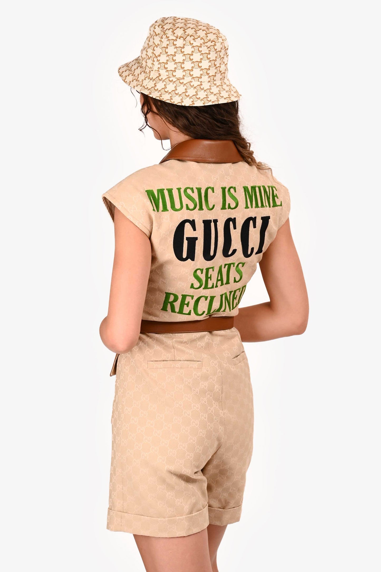 Gucci Brown Cotton/Leather GG Supreme Romper Size 40