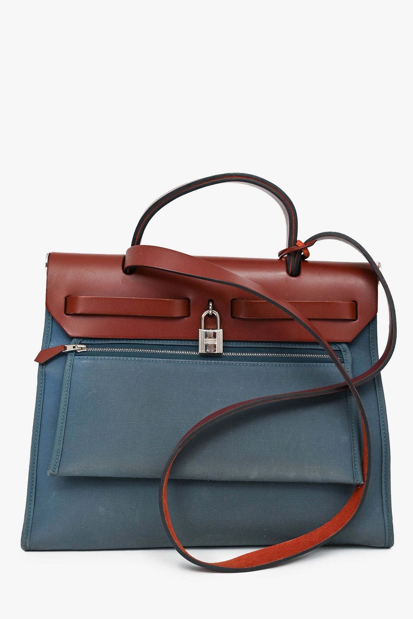 Hermes 2015 Blue/Brown Canvas Herbag 31 with Pouch (As Is)
