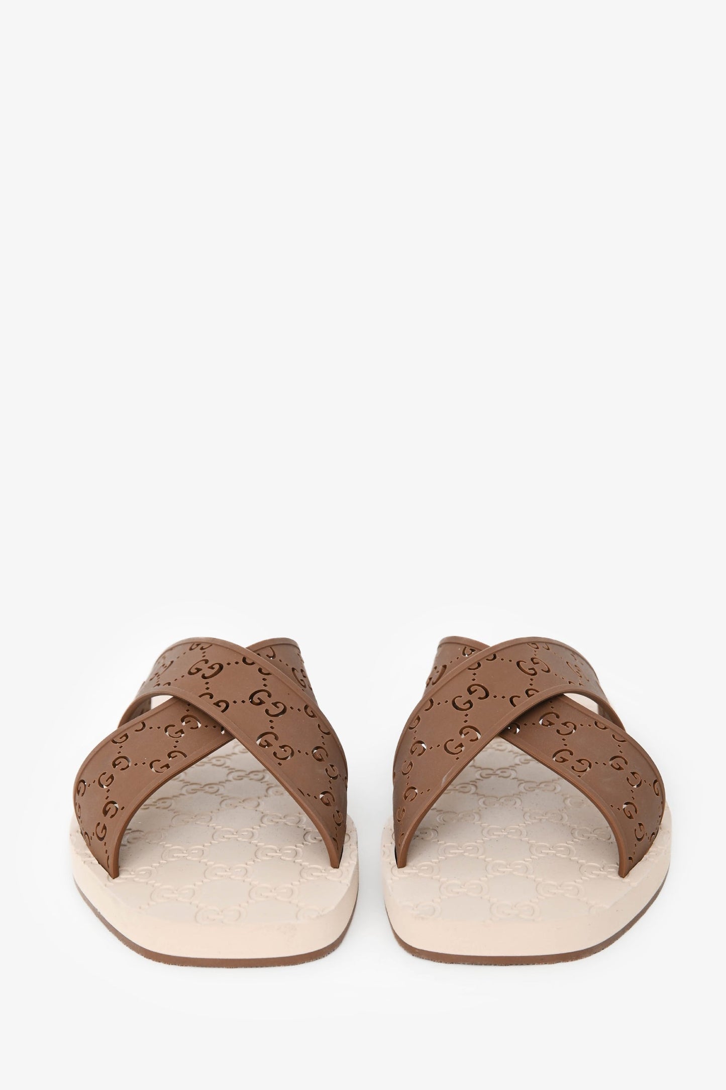 Gucci Brown/Tan GG Rubber Criss Cross Slides Size 11 Mens
