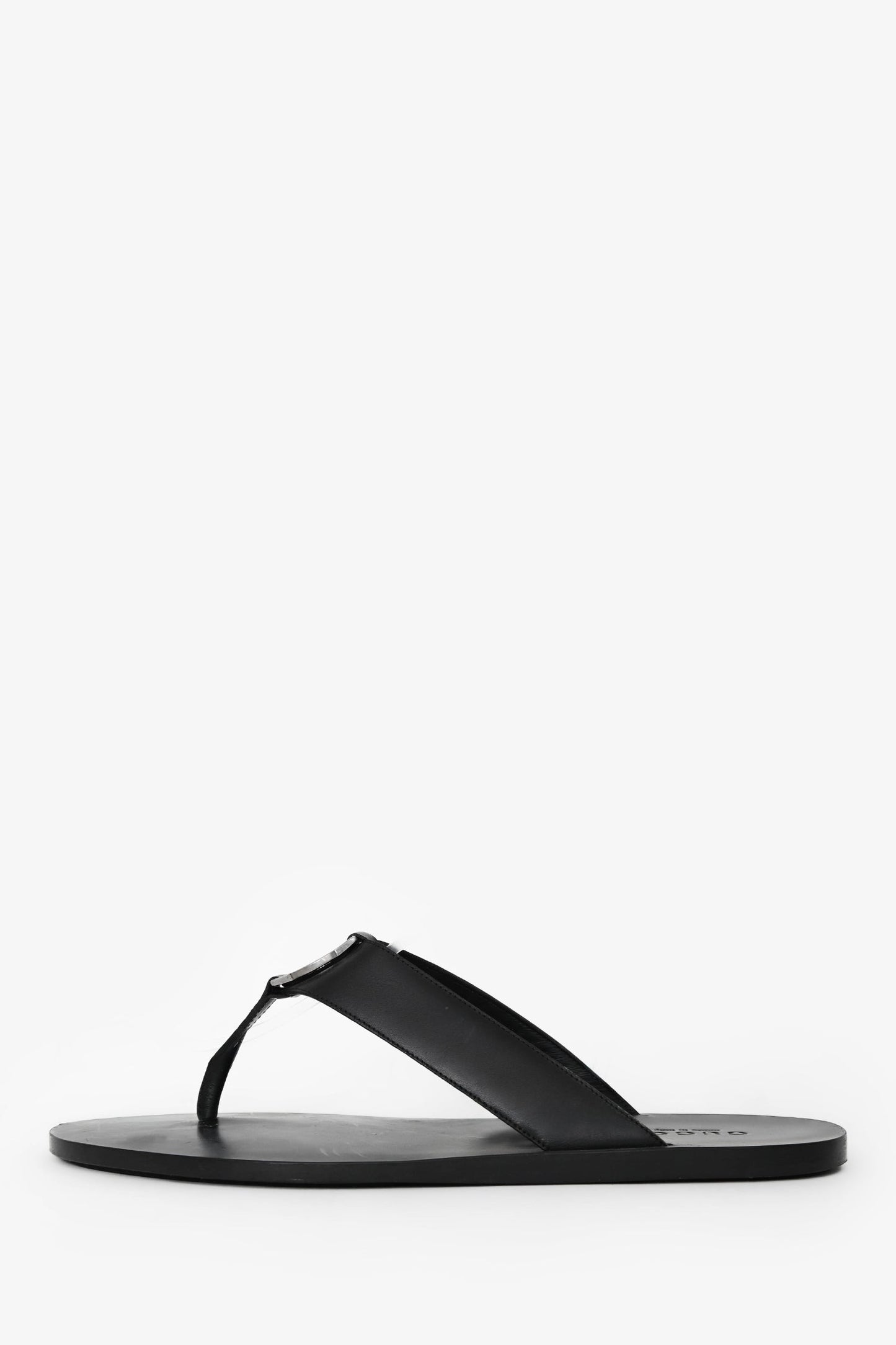 Gucci Black Leather Silver GG Thong Sandals Size 10 Mens
