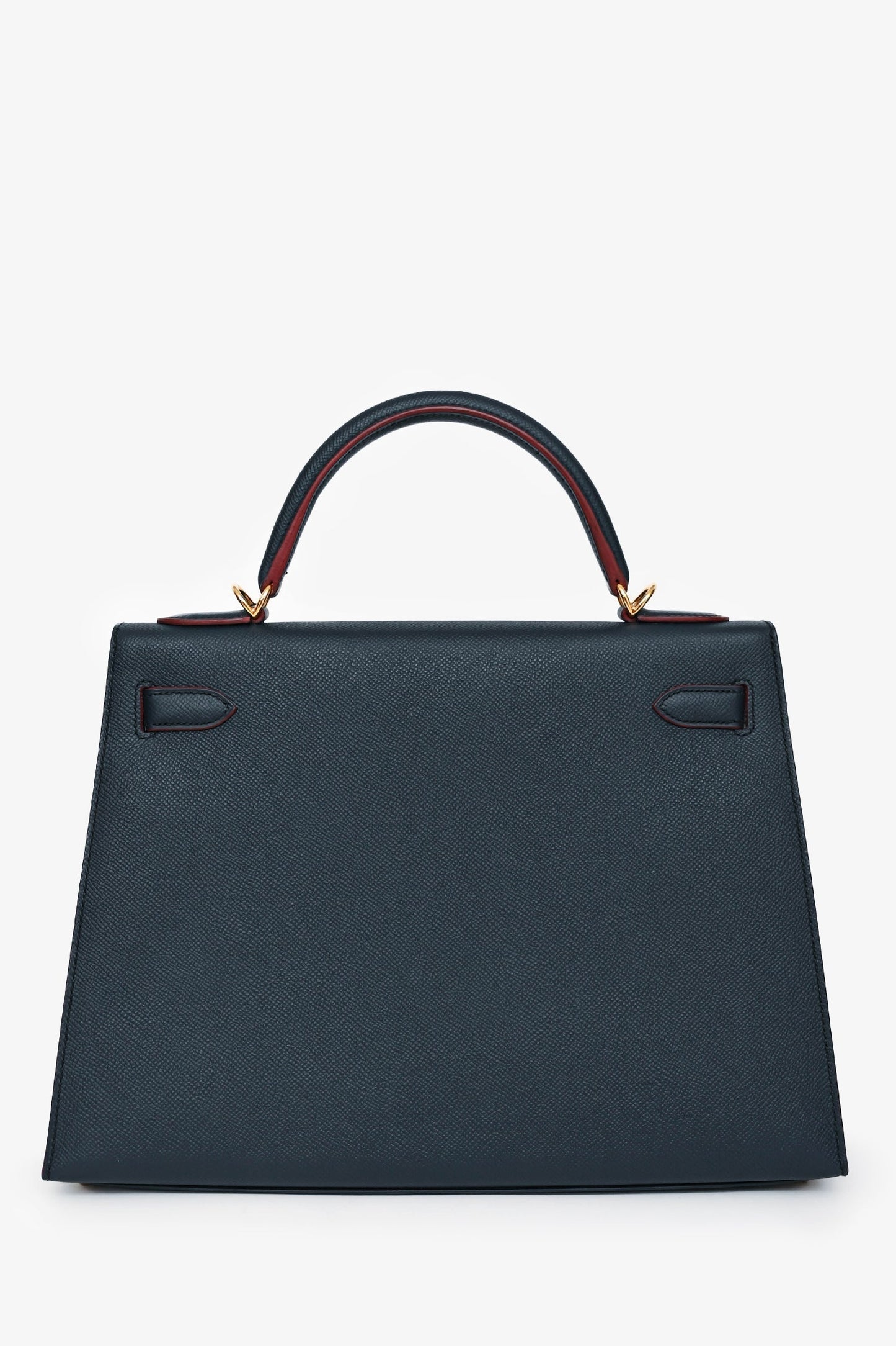 Hermès 2016 Blue Indigo/Rouge H Trim Epsom Leather Contour Sellier Kelly 32 with Strap GHW