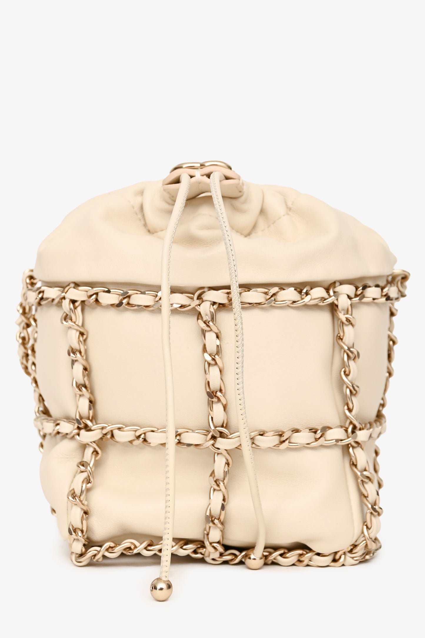 Chanel™ 2019-20 Cream Lambskin Leather Bucket Chain Drawstring Bag