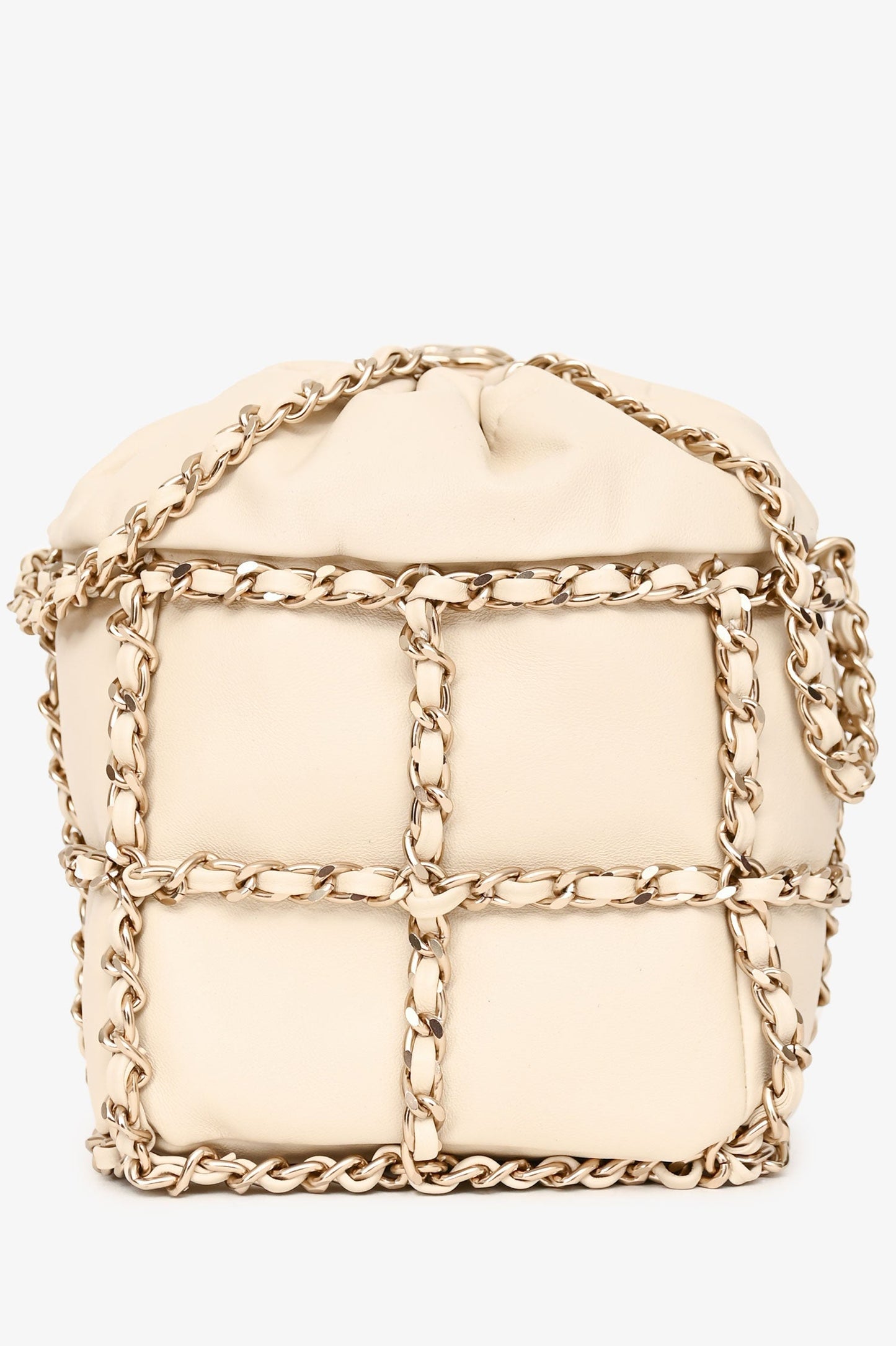 Chanel™ 2019-20 Cream Lambskin Leather Bucket Chain Drawstring Bag