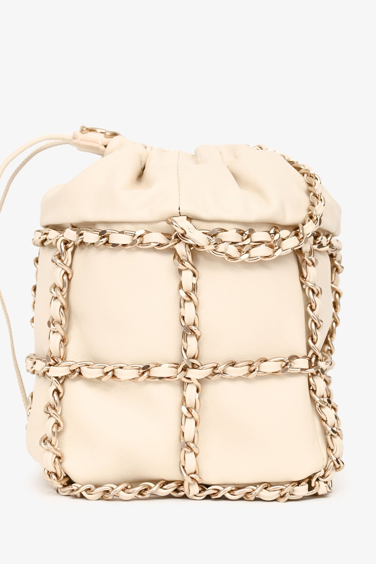 Chanel™ 2019-20 Cream Lambskin Leather Bucket Chain Drawstring Bag