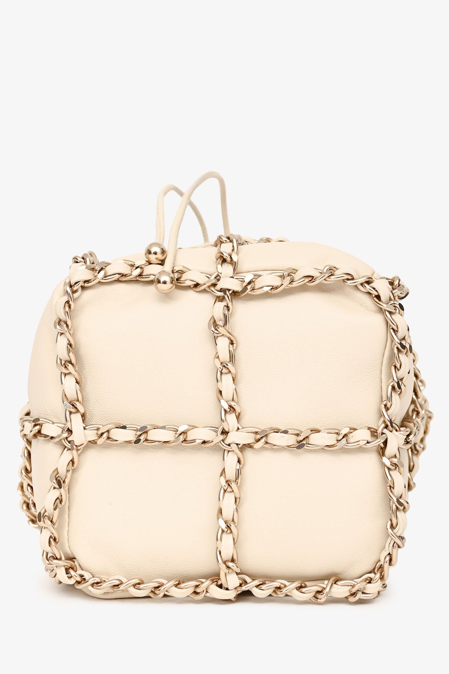 Chanel™ 2019-20 Cream Lambskin Leather Bucket Chain Drawstring Bag